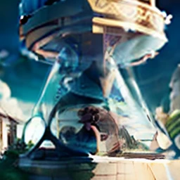 There is a large hourglass in the park. Focus on the hourglass. There is no one in the scene. letho. Sunny day. anime drawing. tmasterpiece. higly detailed.