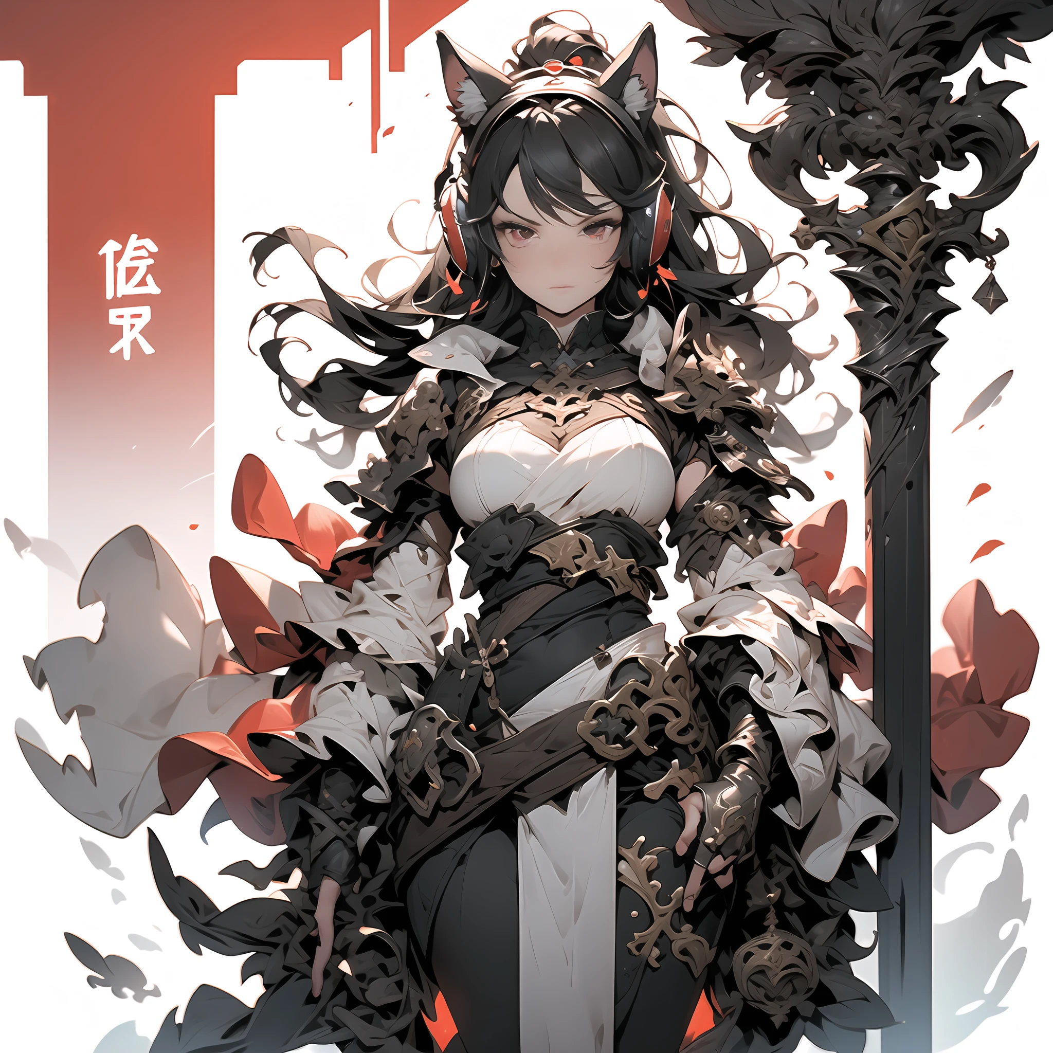 In a world where ancient and future intertwine, there stands a lone girl. Her body is half-machine, adorned with extraordinarily long hair and striking red eyes. She wears cat ear headphones and sports large, white wings on her back, while her attire features monochrome clothing adorned with cross decorations.

Clad in loose-fitting garments, she dons an unusually short miniskirt and large sneakers, all the while wielding an incredibly massive spear, ready to encounter supernatural creatures and androids.

The world around her is depicted with hyper-precision in stunning 8K high-quality visuals. The uniqueness of her appearance and the vividness of the surroundings immerse the readers or viewers as if they have stepped into this mesmerizing realm. Through her captivating adventures and personal growth, a tale of wonder and emotion unfolds, offering a grand journey filled with surprises and awe.