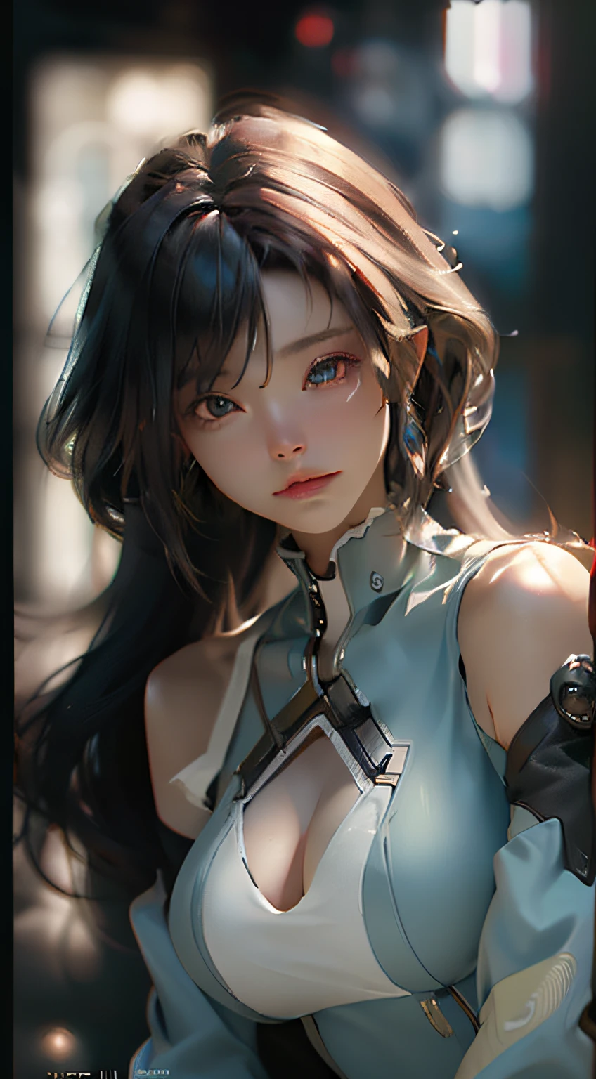 ((Best quality)), ((masterpiece)), (detailed:1.4), 3D, an image of a beautiful cyberpunk female,HDR (High Dynamic Range),Ray Tracing,NVIDIA RTX,Super-Resolution,Unreal 5,Subsurface scattering,PBR Texturing,Post-processing,Anisotropic Filtering,Depth-of-field,Maximum clarity and sharpness,Multi-layered textures,Albedo and Specular maps,Surface shading,Accurate simulation of light-material interaction,Perfect proportions,Octane Render,Two-tone lighting,Wide aperture,Low ISO,White balance,Rule of thirds,8K RAW,