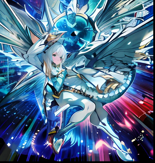 White hair, Dragon girl, White pantyhose, , Blue eyes a girl