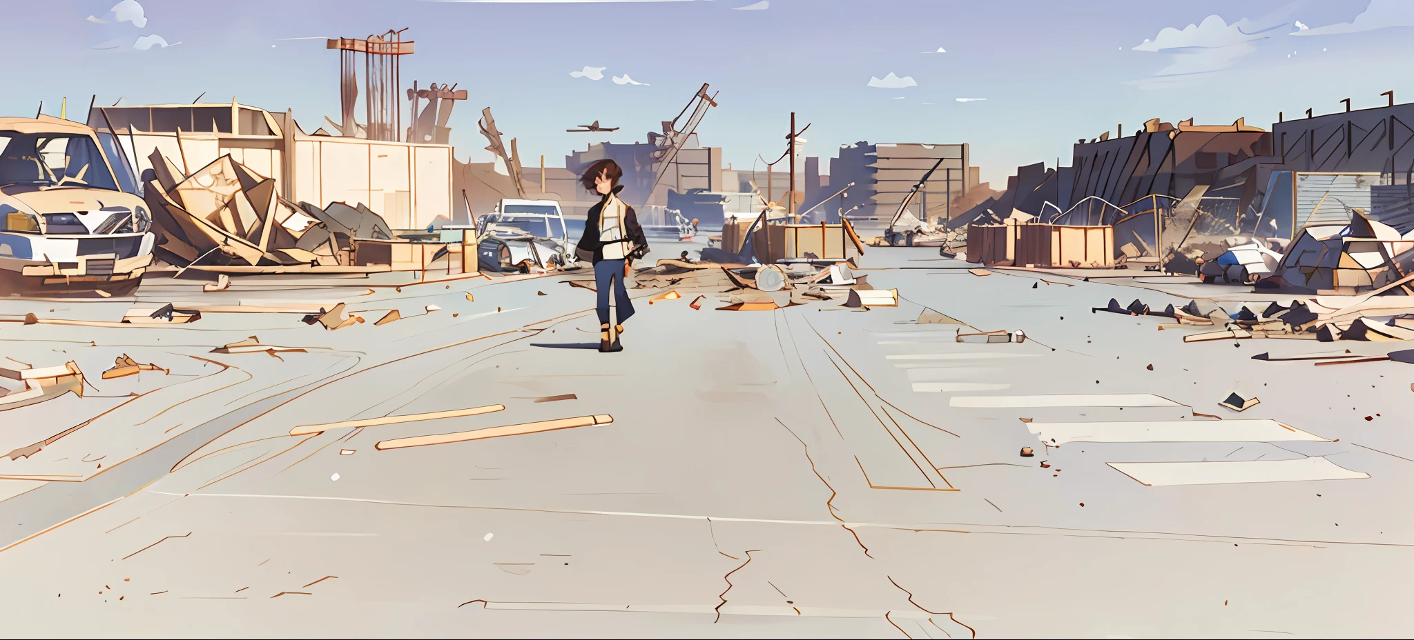 Scrapped cars,Estilo de Makoto Shinkai,anime backgrounds,succinct,Broken car,Construction site,Flat wasteland, Scrap yard,junkyard,