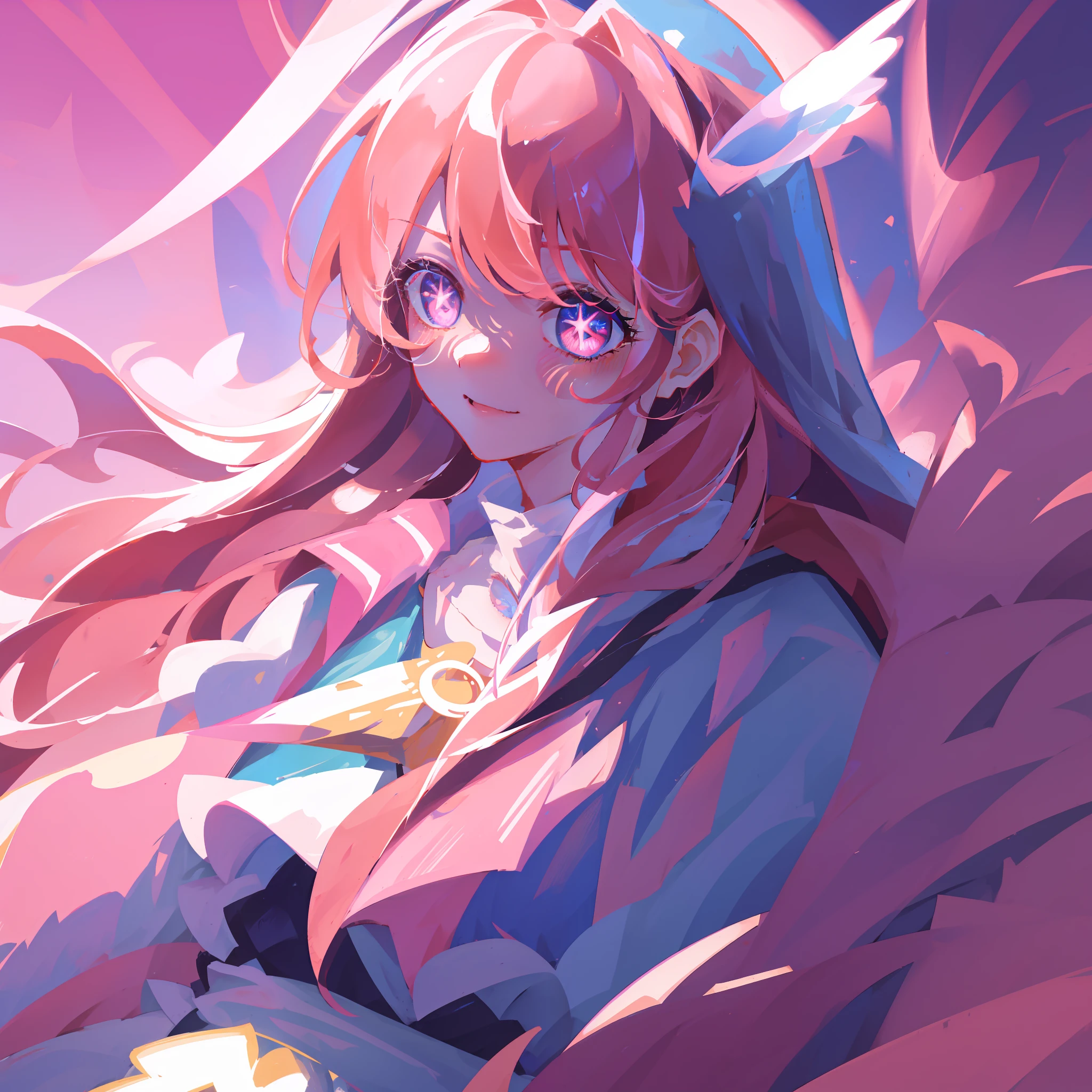 long eyelasher，solid circle eyes，Light smile，Ear blush square，Fang，Pink hair，High detail，neo-classical，Close-up，8K分辨率，super detailing，High realism，Best quality。