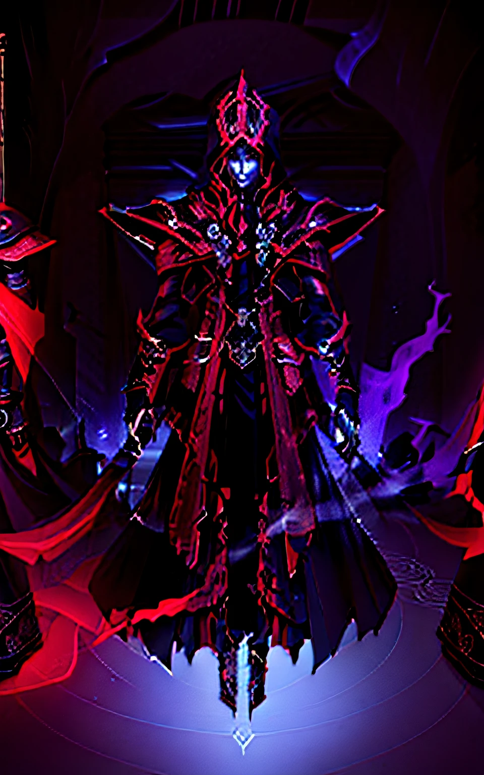 The man in Arafard's image wears a red cloak and black clothes, 《league of legend》Casas in , painted in the style arcane, style of duelyst, portrait of a necromancer, Dota 2 concept art, arcane art style, portrait of the old necromancer, dark cloaked necromancer, arcane concept art
