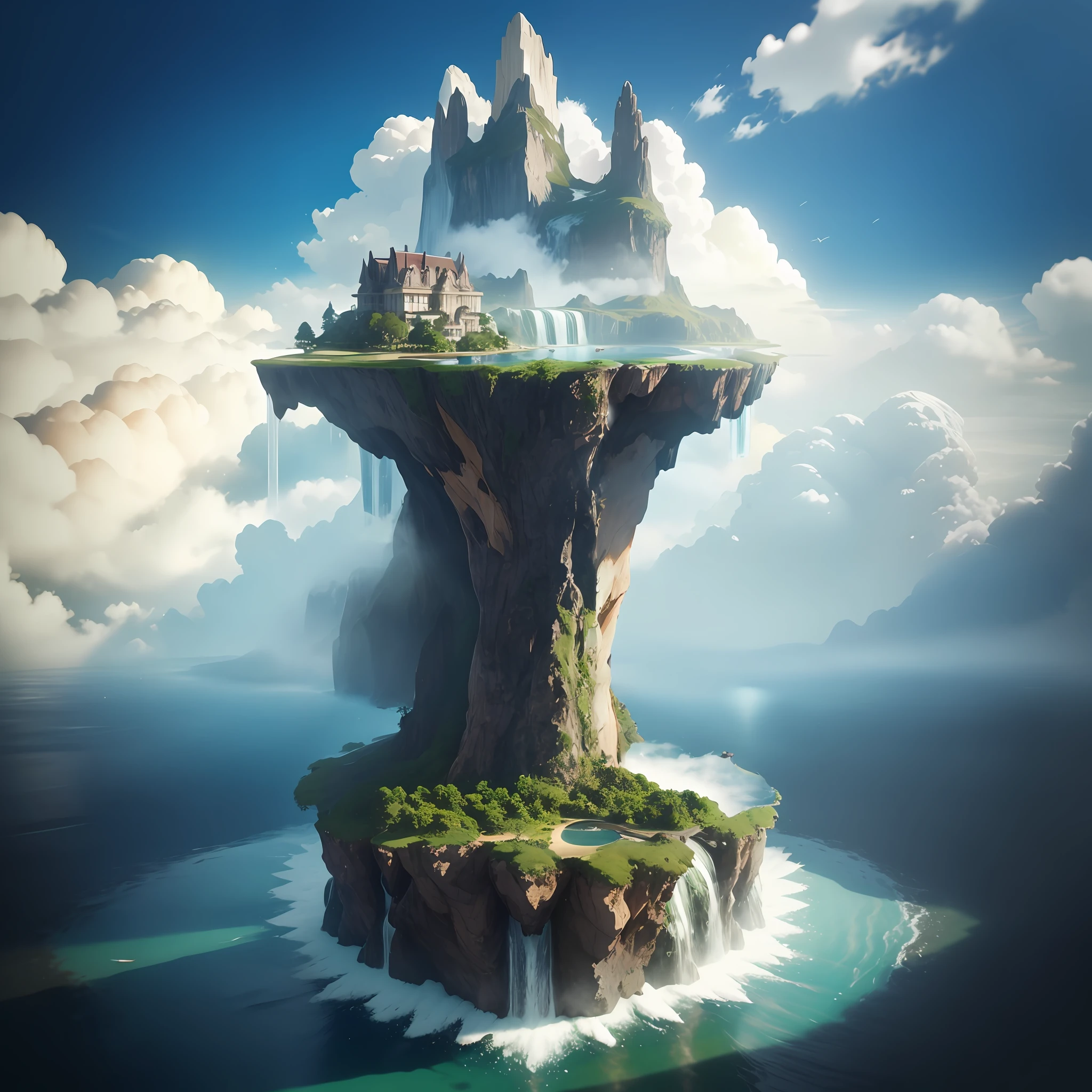 islands，Cloud fog，waterfallr