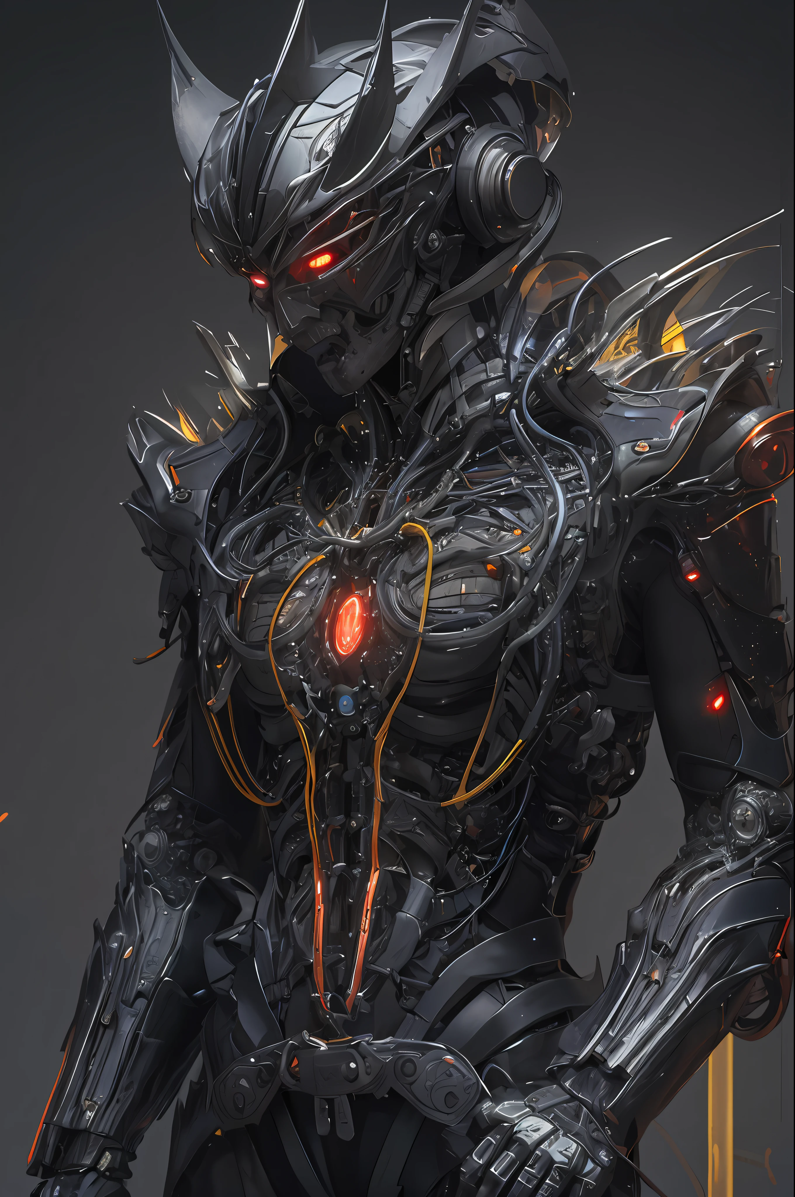 top-quality、​masterpiece、超A high resolution、(Photorealsitic:1.4)、Raw photo、女の子1人、Black hair、glowy skin、1 Machine Devil、large metal wings、Metal horn、((super realistic details))、portlate、globalillumination、Shadow、octan render、8K、ultrasharp、Colossal tits、Raw skin is exposed in cleavage、Black fiberglass body、Details of intricate gilded ornaments、Sumerian details、About Cyberpunk、Glowing LEDs、IC chips、Data Links、Hydraulic cylinder、highly intricate detail、Realistic light、Red Eyes、radiant eyes、Facing the camera、neon details、Mechanical limbs、blood vessels connected to tubes、Mechanical vertebrae attached to the back、mechanical cervical attaching to neck、cowboy  shot、Wires and cables connecting to the head、Luminous tube、Small LED lamp、