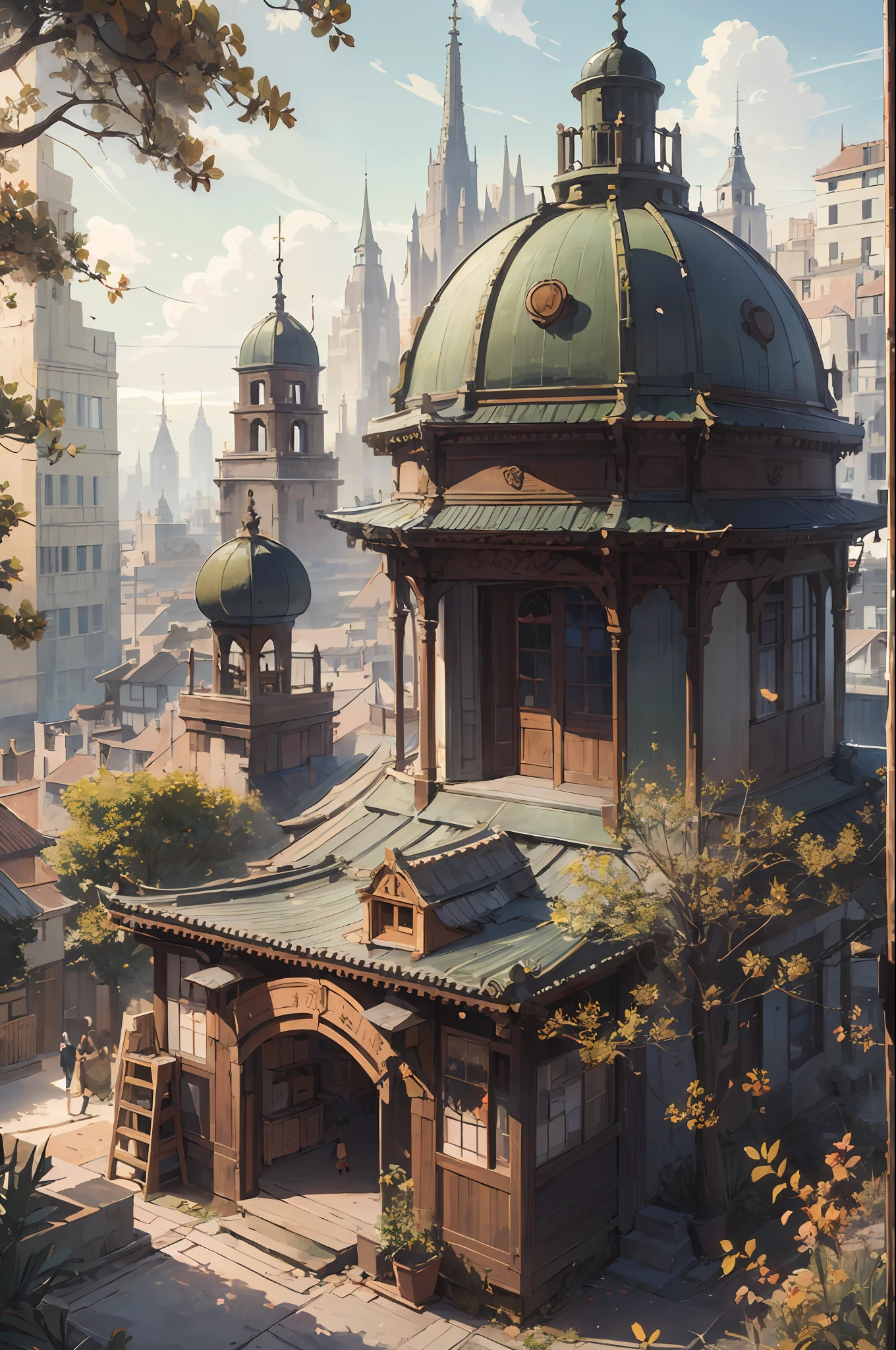 absurdres, highres, ultra detailed, (1girl:1.3),
, Design a beautiful temple scene, with intricate architecture, lush gardens, and a sense of peace and spirituality.
, Create a rooftop view in an urban setting, with panoramic cityscapes, dramatic skylines, and a sense of elevation.
, Illustrate an image using pointillism, with tiny dots of color meticulously placed to create a cohesive and visually stunning whole