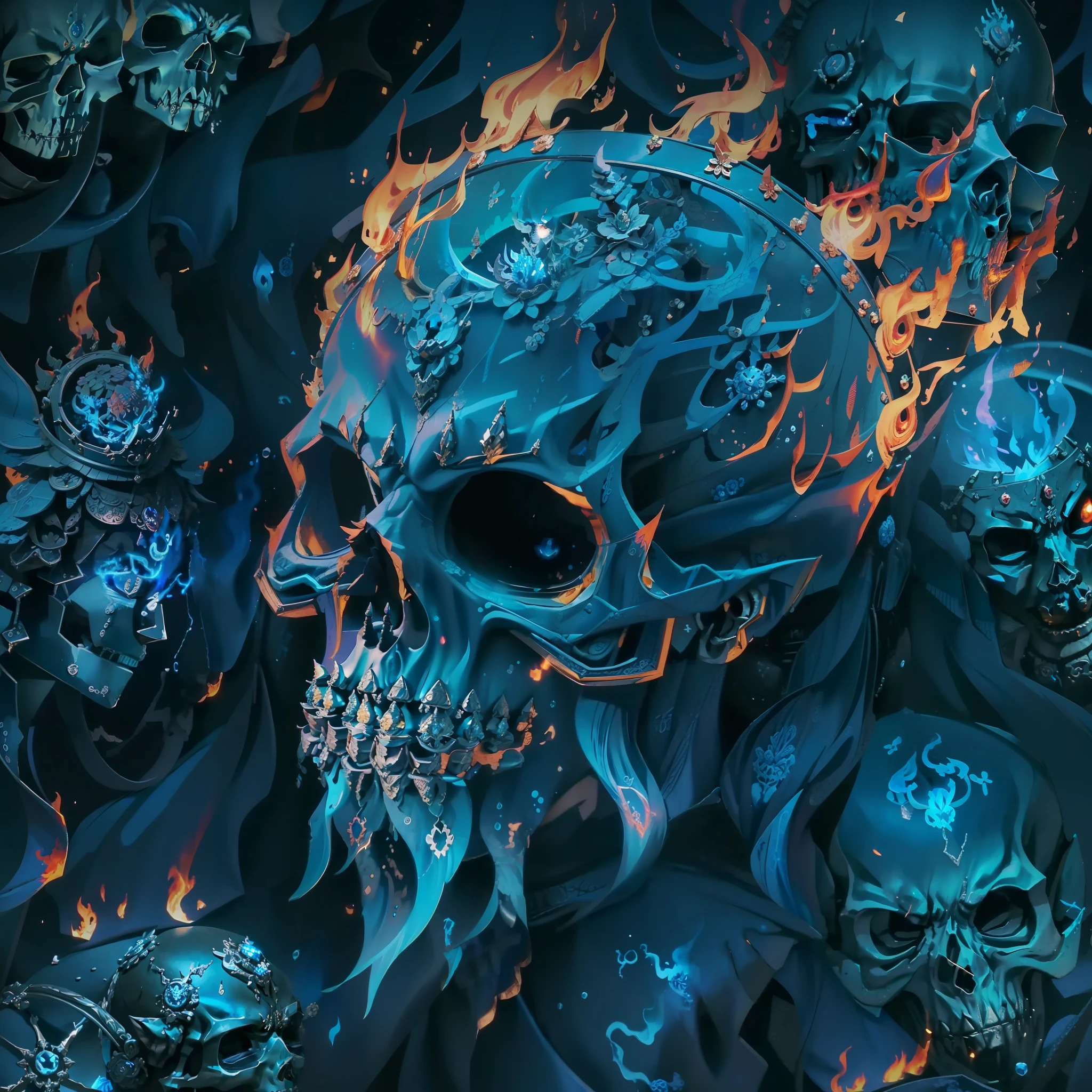 Close up of skull with blue flame on black background, Burning skull, fiery skull contemplating life, fantasy skull, Blue Flame, Burning Reaper, Breathe in the blue flames, Magic Blue Fire, bluefire, On the blue flame, death skull, bluefire!, Blue flames surround, emerging from blue fire, Sacred skull, morphing skulls, Blue Flame, Blue fireball