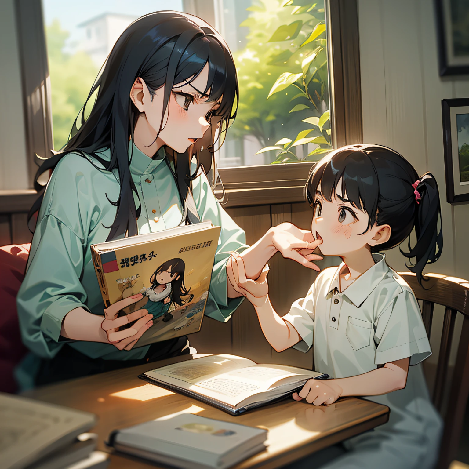 Picture book taste、Mom and child、Angry mom、in a house、