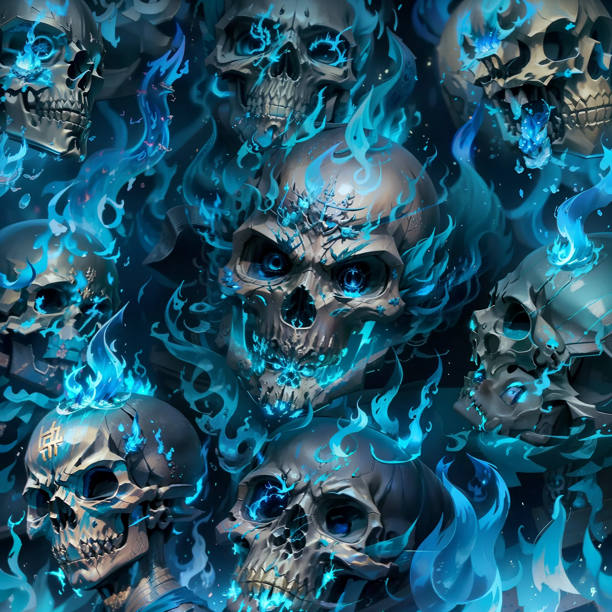 Close up of skull with blue flame on black background, Burning skull, fiery skull contemplating life, fantasy skull, Blue Flame, Burning Reaper, Breathe in the blue flames, Magic Blue Fire, bluefire, On the blue flame, death skull, bluefire!, Blue flames surround, emerging from blue fire, Sacred skull, morphing skulls, Blue Flame, Blue fireball