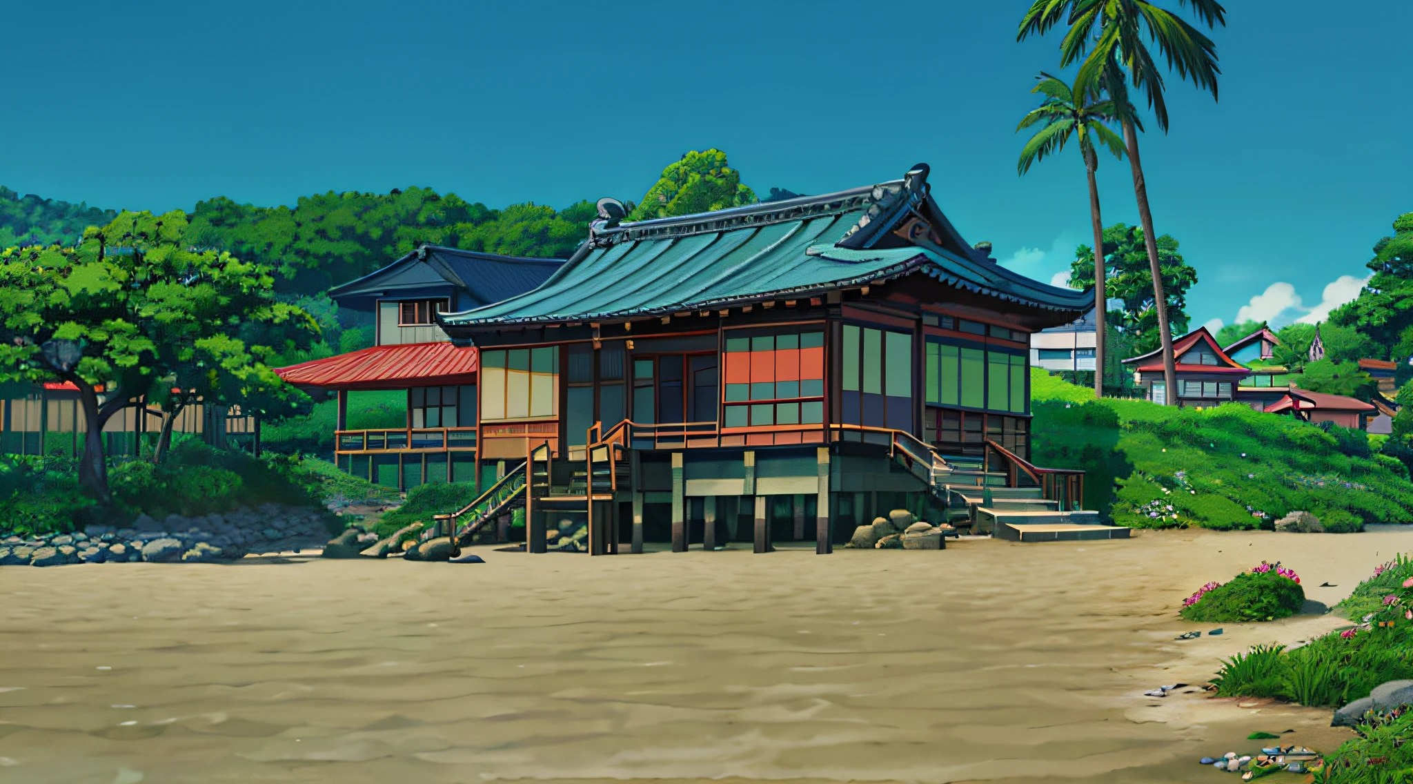 (in style of ghibli),Kimono Girl,sea beach