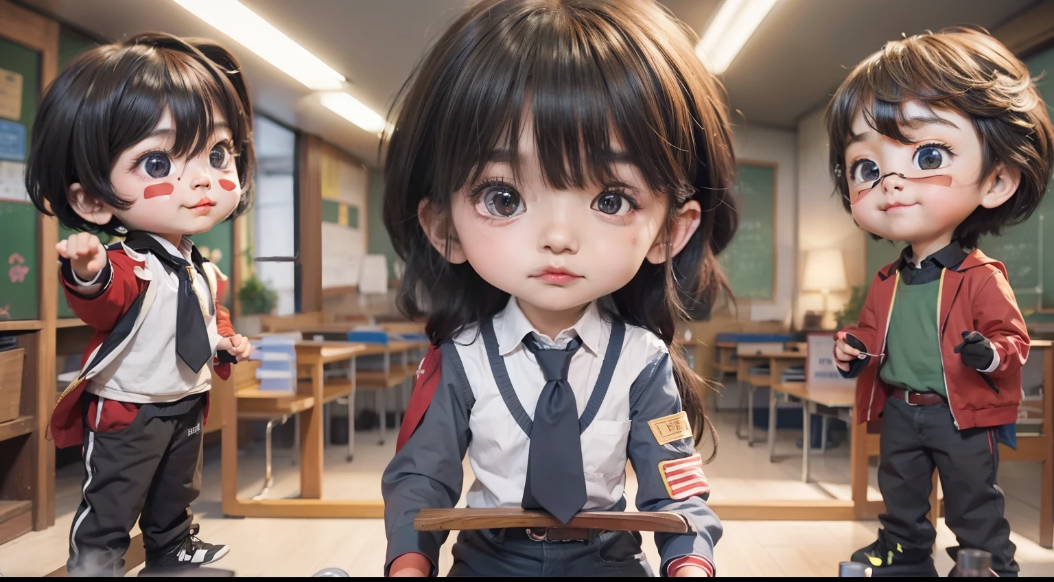 pupils,Libido boy,Kizi,Masterpiece, Best quality, High quality,Extremely detailed Cg Unity 8K wallpaper, Best quality, Ultra-detailed, high resolution,inside in room,In the classroom,blackboards,janelas,Students line up,校服,