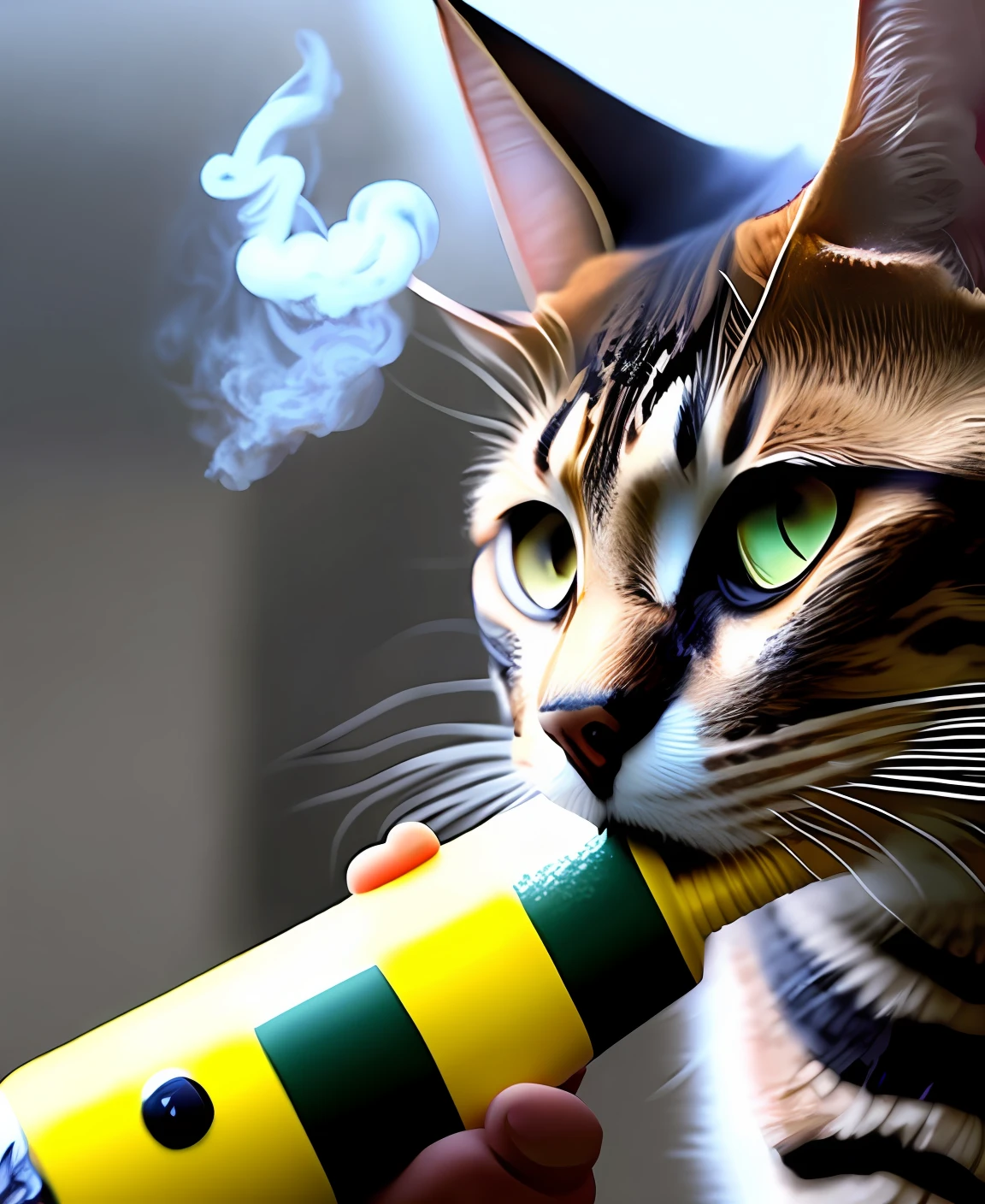 Gato amarelo fumando cachimbo na guerra