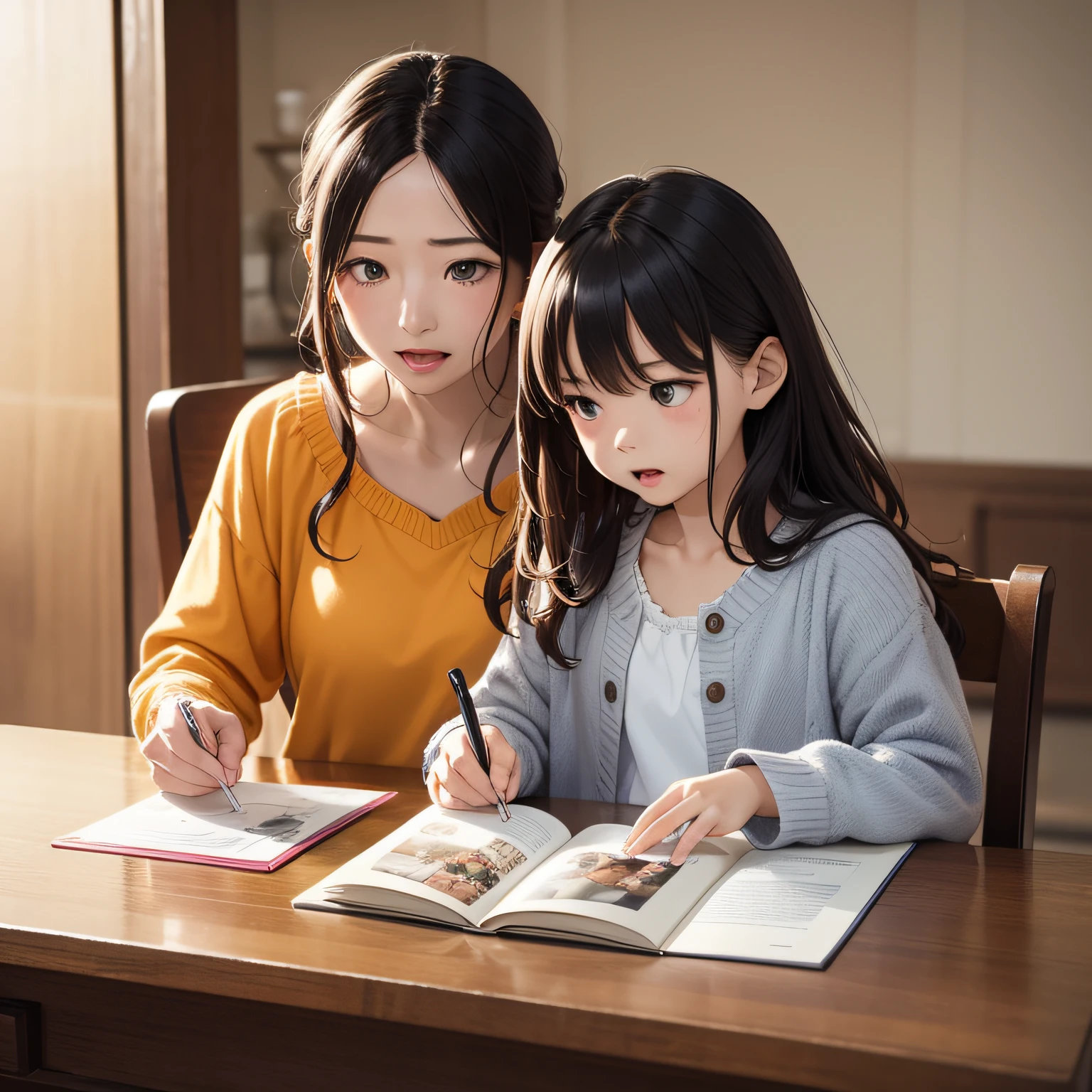 Picture book taste、Mom and child、Angry mom、in a house、