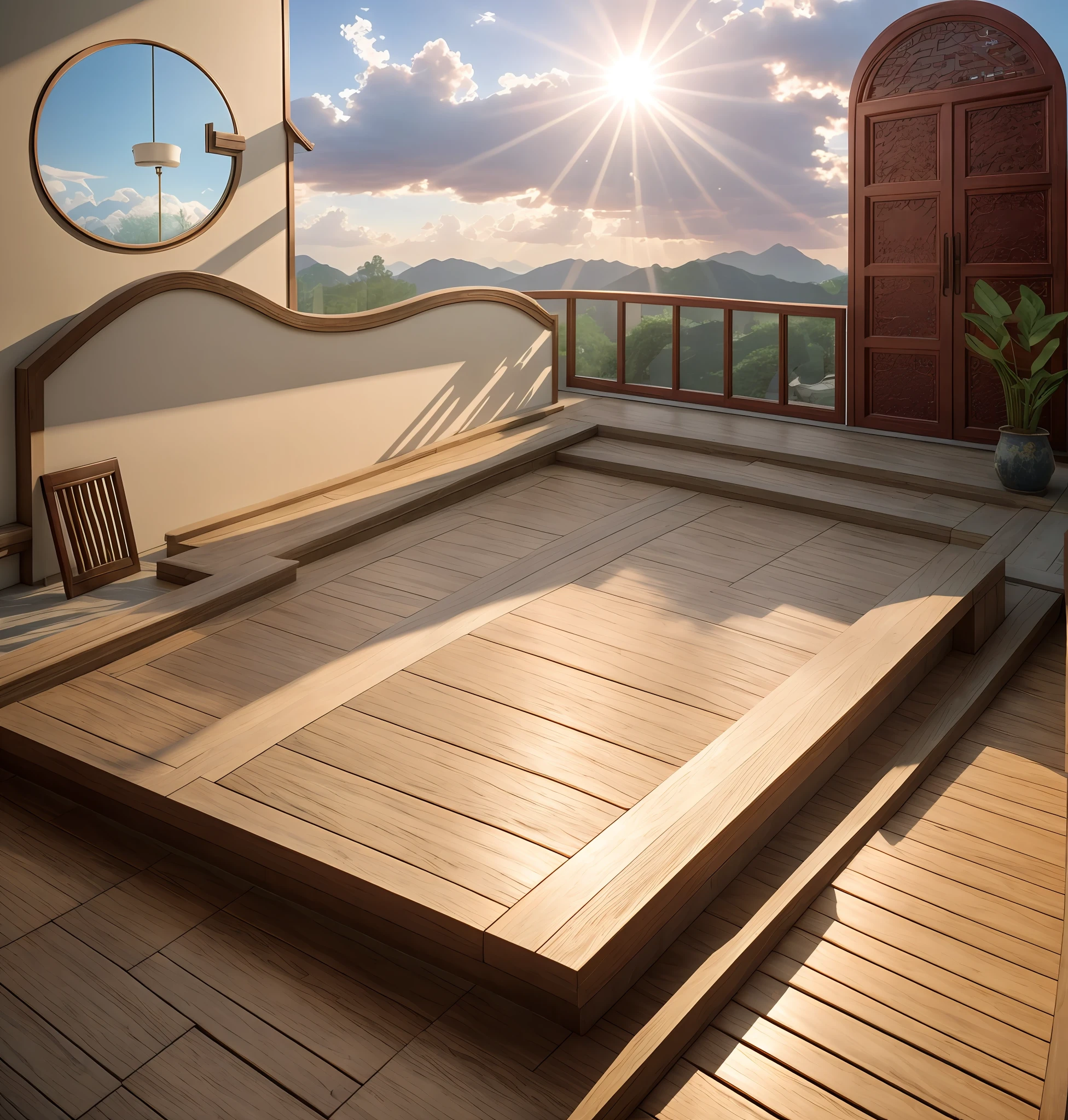 The outdoor scene has a strong Chinese style and a light-colored window scene,Sunny daytime,Light and shadow interlace,Create stunning visuals。The whole scene is dominated by light colors,Great,Keep the door open。As far as the eye can see is a spacious and elegant courtyard,Covered with lightweight masonry floors,A faint glow emanated from outside。Sunlight shines through the trees,The reflection leaves a mottled faint color on the ground,Presents a typical Chinese architectural style。From a distance,The carvings are beautifully gorgeous,real rendering,Not a night view,Best quality at best,highly detailed,tmasterpiece,ultra - detailed,Extremely detailed CG unifies 8K, 8K, tmasterpiece,best qualityer, 8K, tmasterpiece, best qualtiy, high qulity, high detal, super detailing, A high resolution, hyper HD,Complete and unified