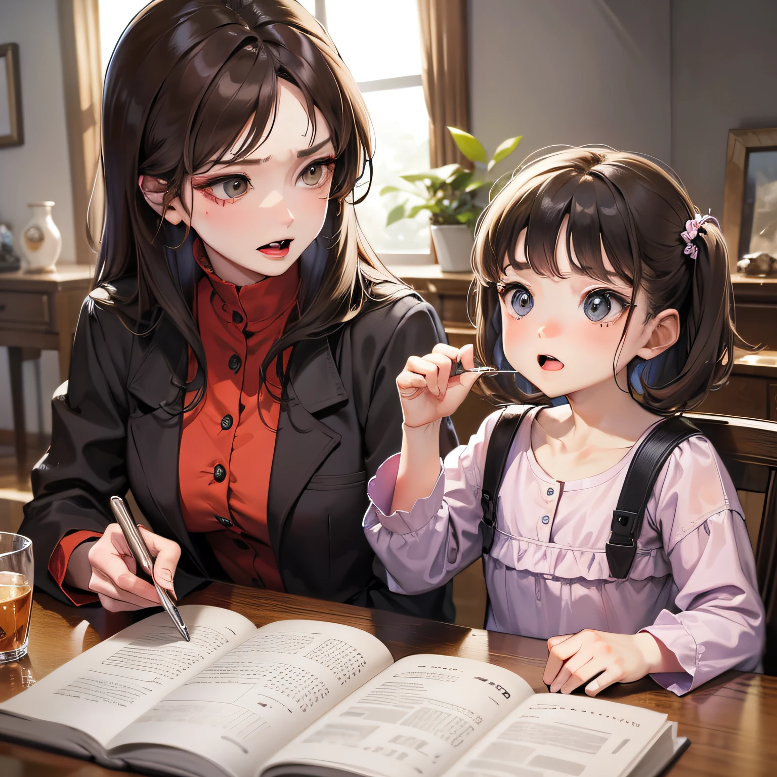 Picture book taste、Mom and child、Angry mom、in a house、