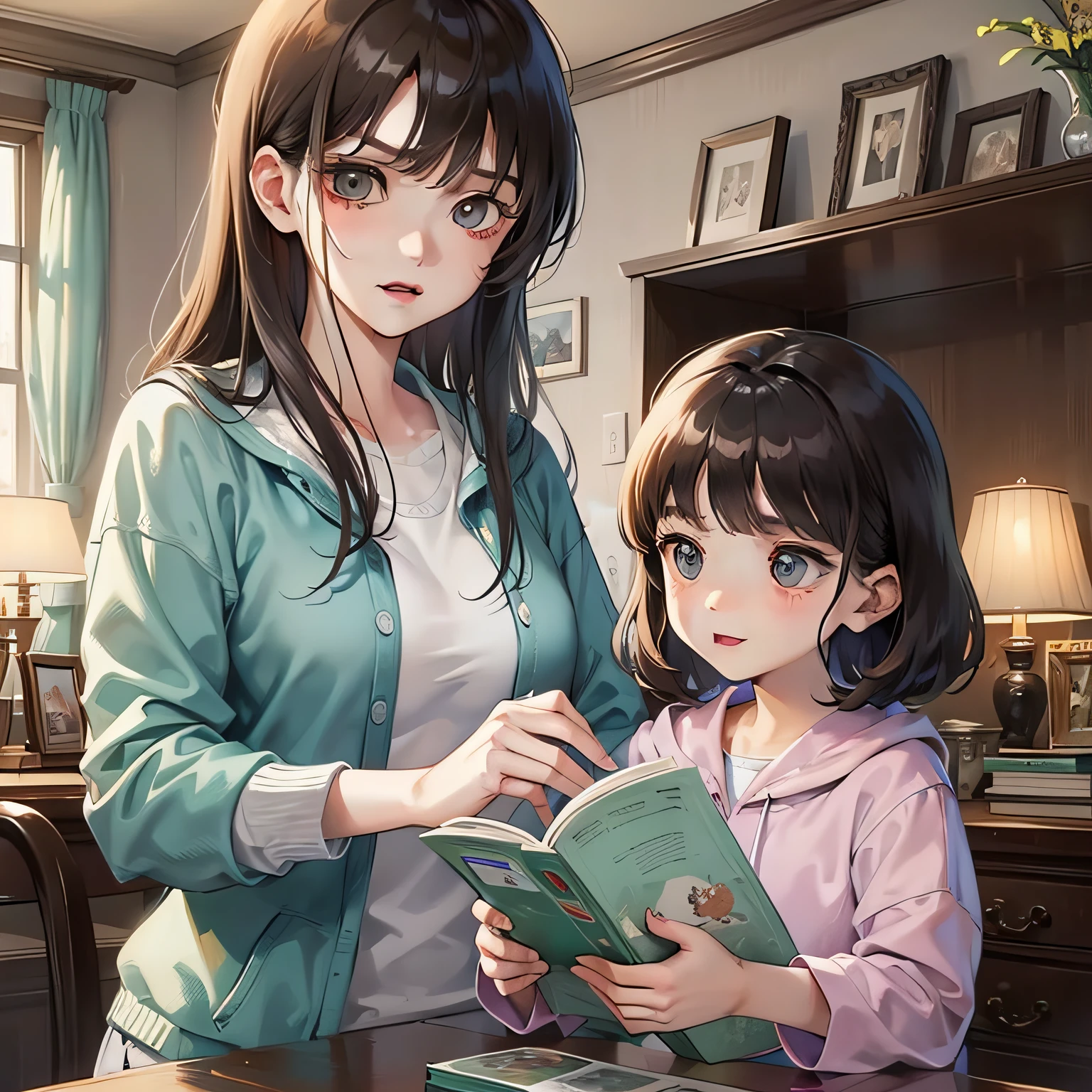 Picture book taste、Mom and child、Angry mom、in a house、