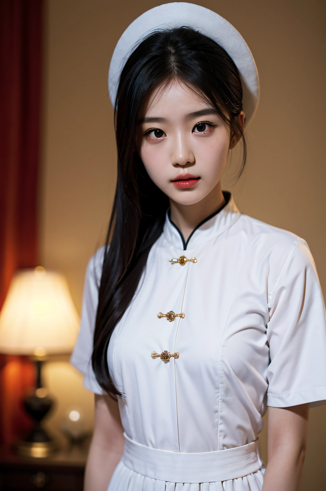 Hyperrealistic,）4K,35mm，hyper-high detail, Professional lighting, Best quality, 超高分辨率, Visually stunning, (1girll:1.1), （Hmong clothing ）,realskin,（Perfect body 1.3）Ultra-delicate face。