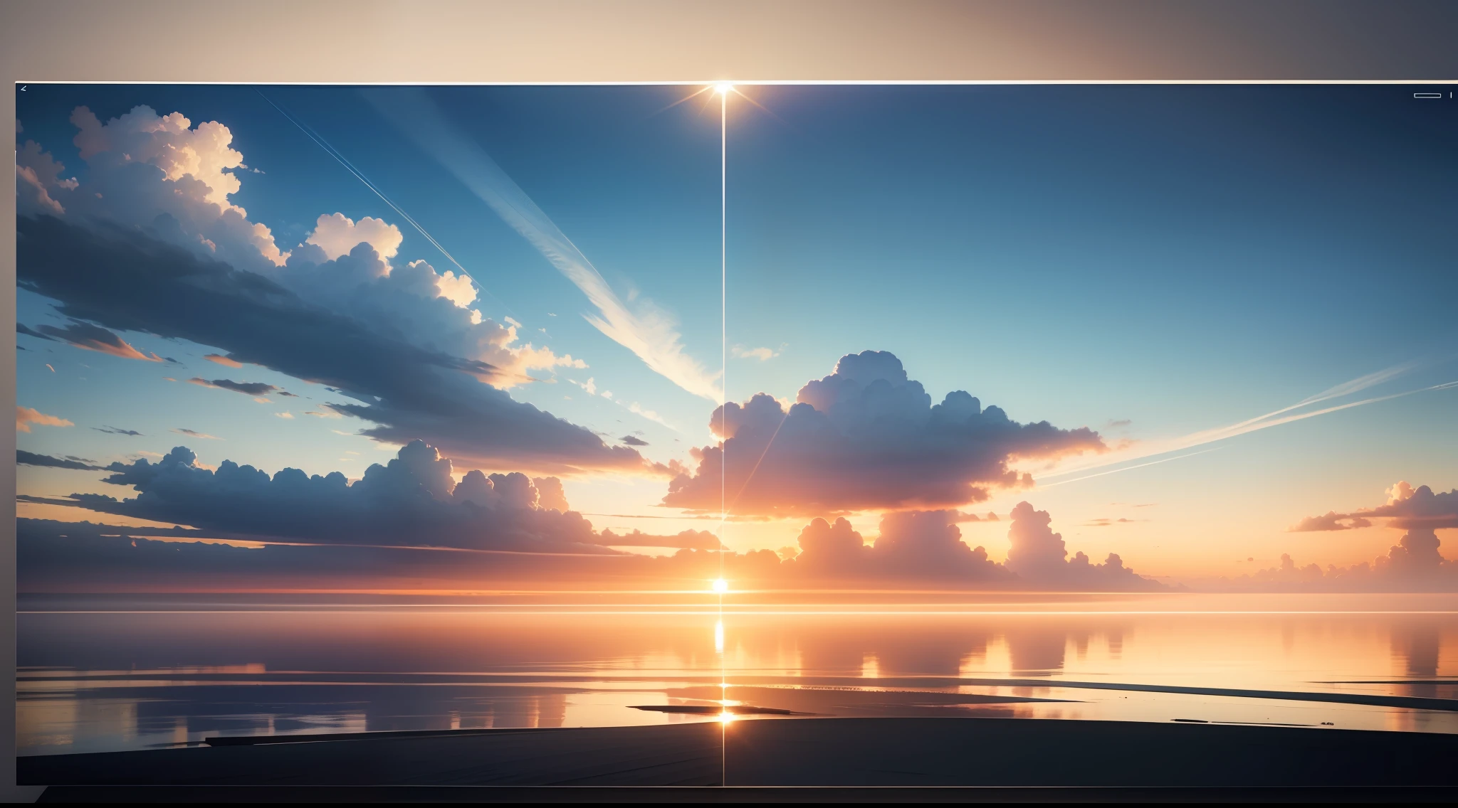 Dawn in the azure sky、Fantastic and、Ethereal、Floating on the horizon、Fantastic、Ethereal、Morning sun on the horizon、Photorealism Based Details Widget 1.3, Ultra-detailed depiction、Cinematic shots with HDR effect、Vignette and center screen、Generate in automatic mode