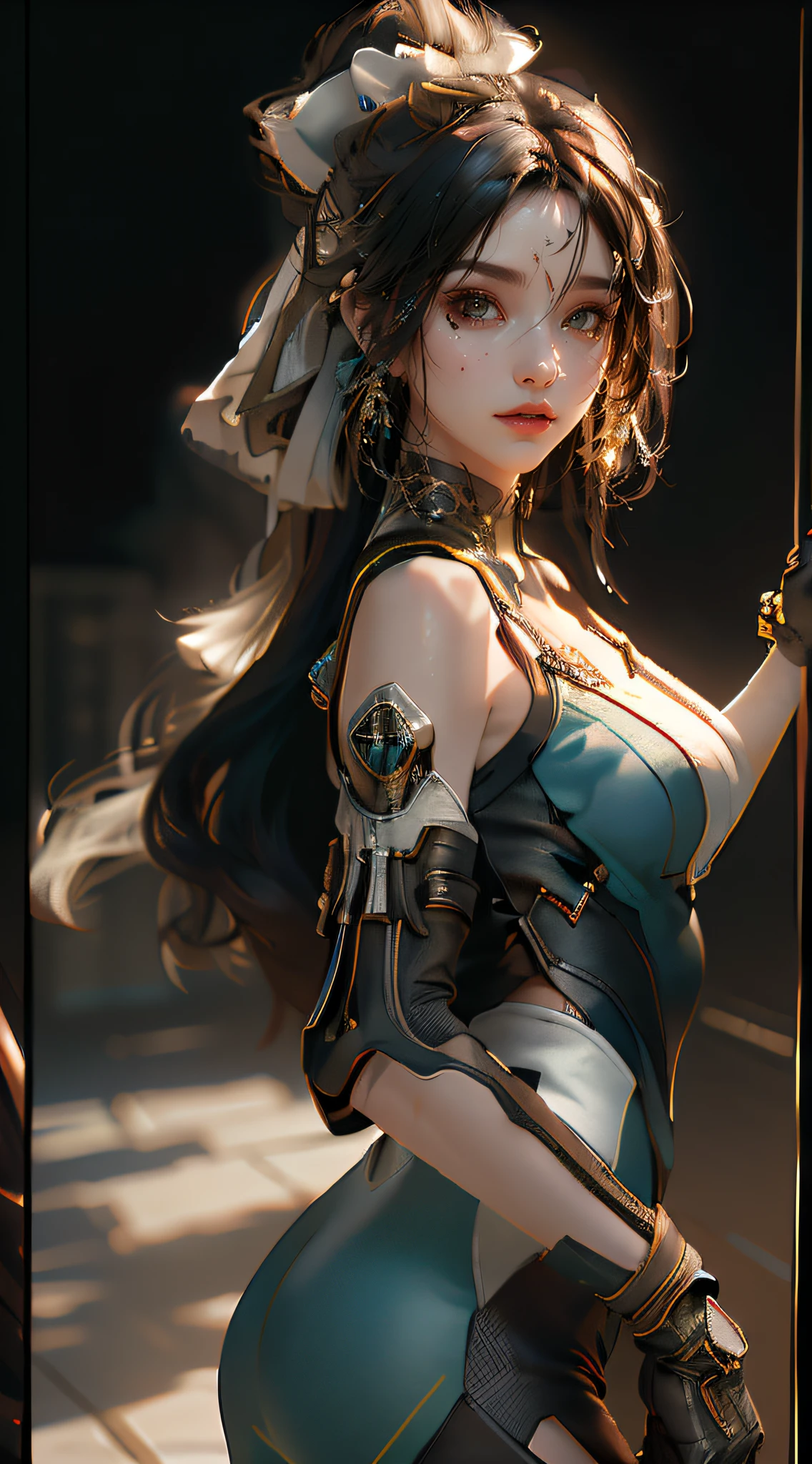 ((Best quality)), ((masterpiece)), (detailed:1.4), 3D, an image of a beautiful cyberpunk female,HDR (High Dynamic Range),Ray Tracing,NVIDIA RTX,Super-Resolution,Unreal 5,Subsurface scattering,PBR Texturing,Post-processing,Anisotropic Filtering,Depth-of-field,Maximum clarity and sharpness,Multi-layered textures,Albedo and Specular maps,Surface shading,Accurate simulation of light-material interaction,Perfect proportions,Octane Render,Two-tone lighting,Wide aperture,Low ISO,White balance,Rule of thirds,8K RAW,