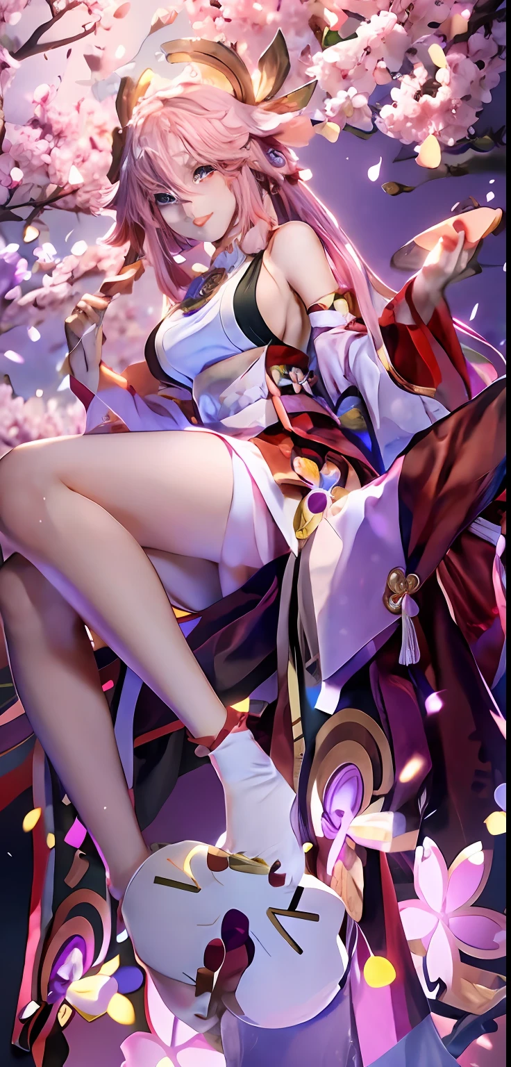 Anime girl sitting on a branch,There is a purple object, Onmyoji detailed art, onmyoji, sakura haruno, Best anime 4k konachan wallpaper, trending on cgstation, 《azur lane》role, Kushatt Krenz Key Art Women, A scene from the《azur lane》videogame, azur lane style, Detailed key anime art