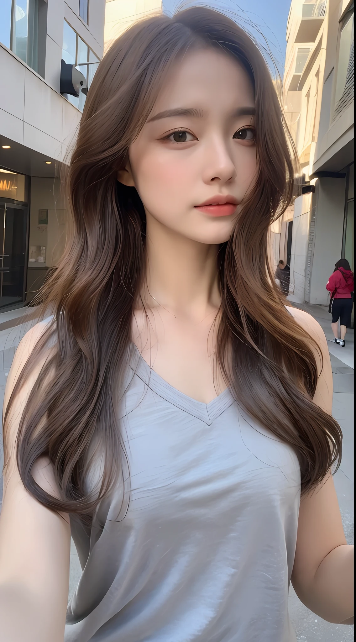 ((top-quality、8K、masterpiece:1.3))、Focus:1.2、Perfect Body Beauty:1.4、Street、Highly detailed facial and skin texture、Delicat eyes、二重まぶた、Whitened skin、Constricted curly hair、long