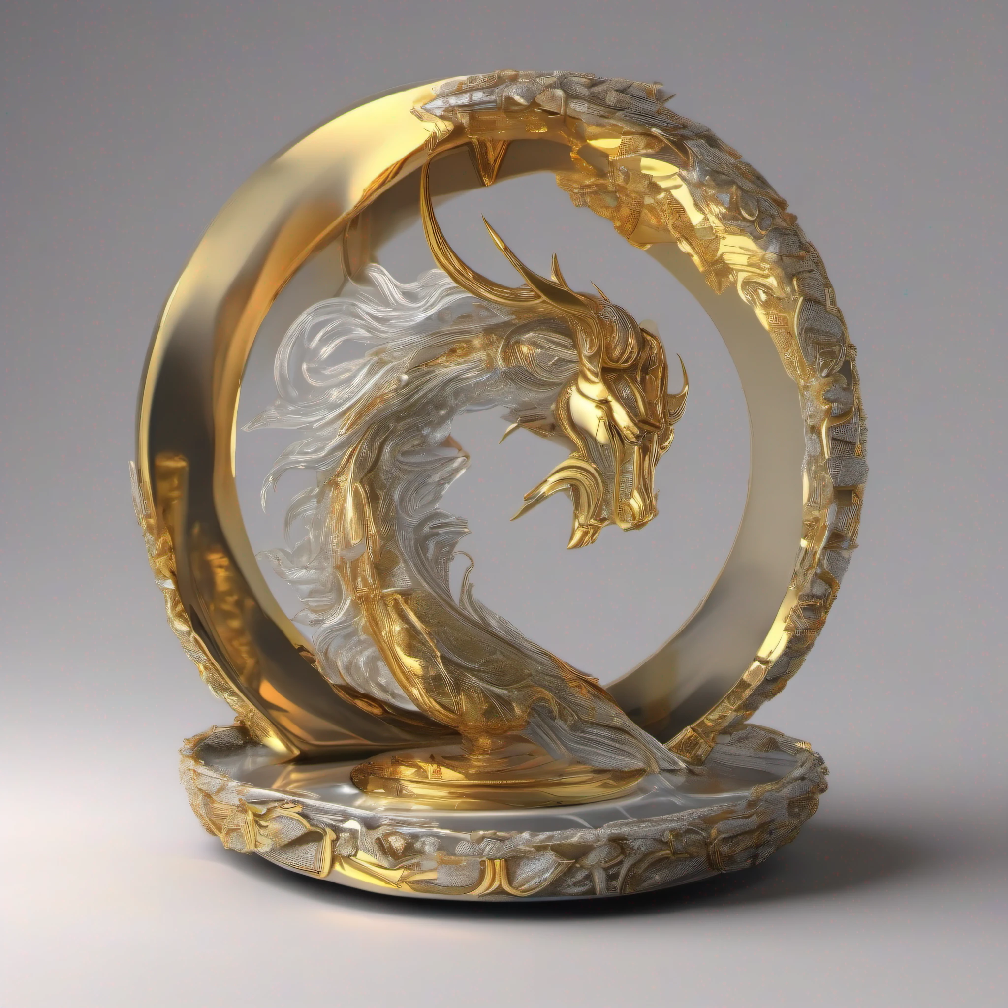 um objeto 3D abstrato com forma amorfa samurai feita de vidro e ouro