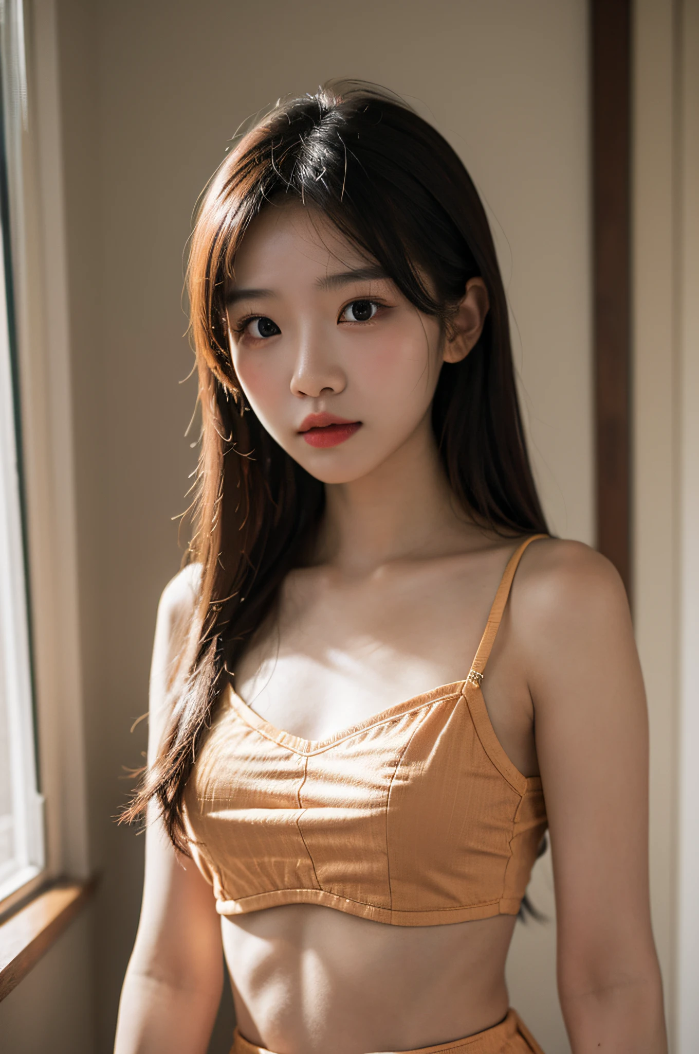 （Hyperrealistic,）4K,35mm，hyper-high detail, Professional lighting, Best quality, 超高分辨率, Visually stunning, (1girll:1.1), （Hmong clothing ）,realskin,（Perfect body 1.3）Ultra-delicate face，Crop topping