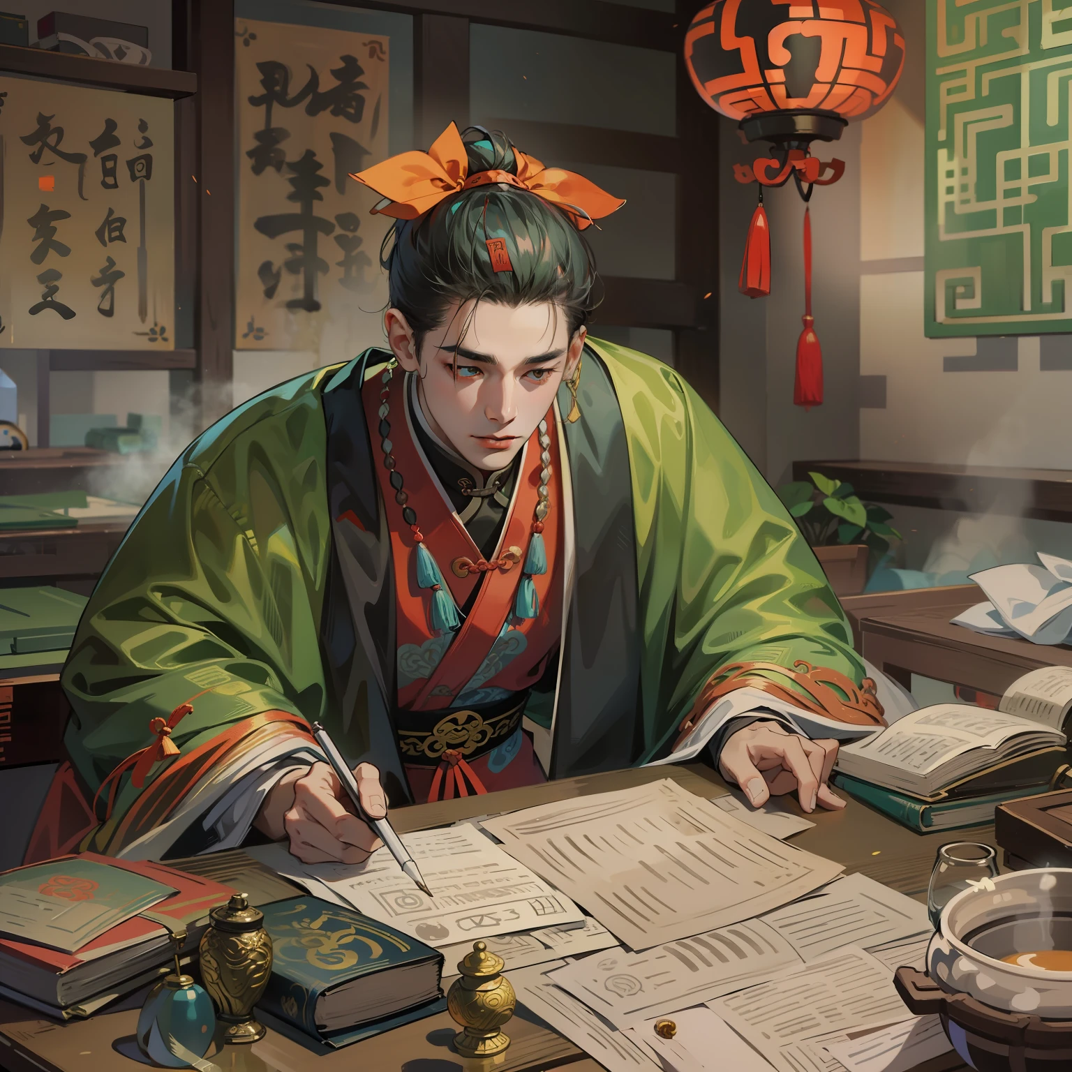 （A young man in a Taoist robe）
（A dilapidated Taoist temple）
（A notification document）
（Place on the table）