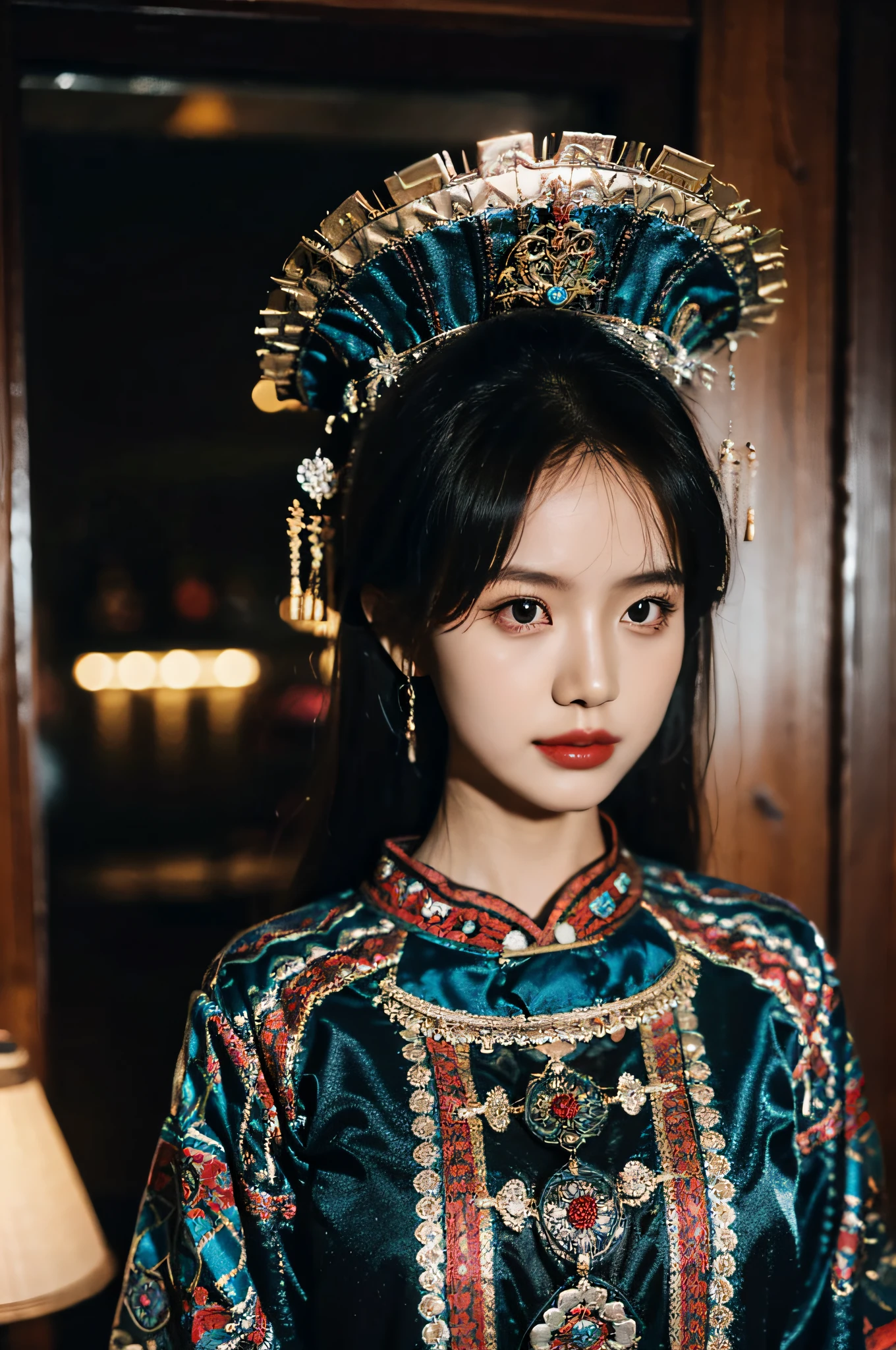 (Hyperrealistic,)4K,35mm,hyper-high detail, Professional lighting, Best quality, 超高分辨率, Visually stunning, (1girll:1.1), (Hmong clothing ),realskin,(Perfect body 1.3)Ultra-delicate face,Crop topping