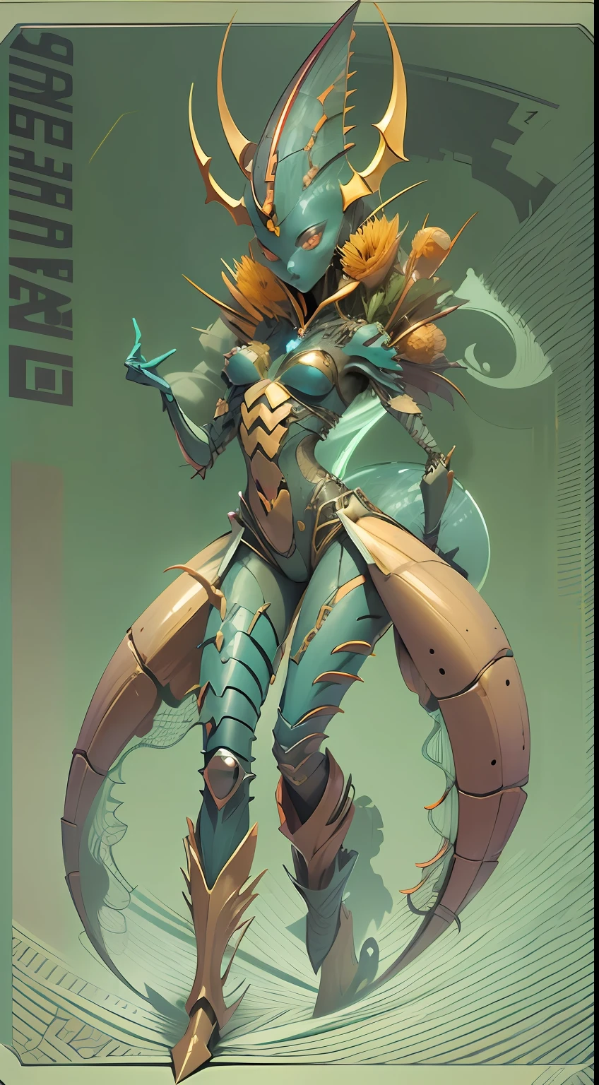 Cartoon photo of a woman in costume、Hot anemone humanoid female、Bewitching、a person々takeout、Guyver Style、SFW version、Scarabeleploid、tail、Cel Shade Adult Animation、Alien Queen、