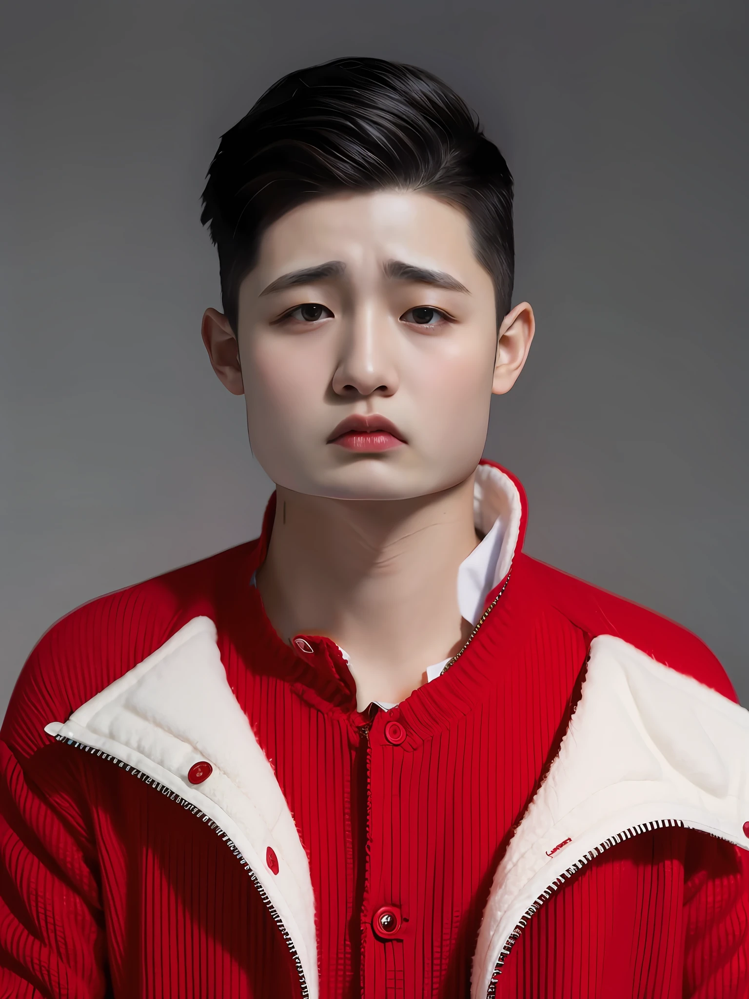 A Chinese male high school student,wearing a red sweater