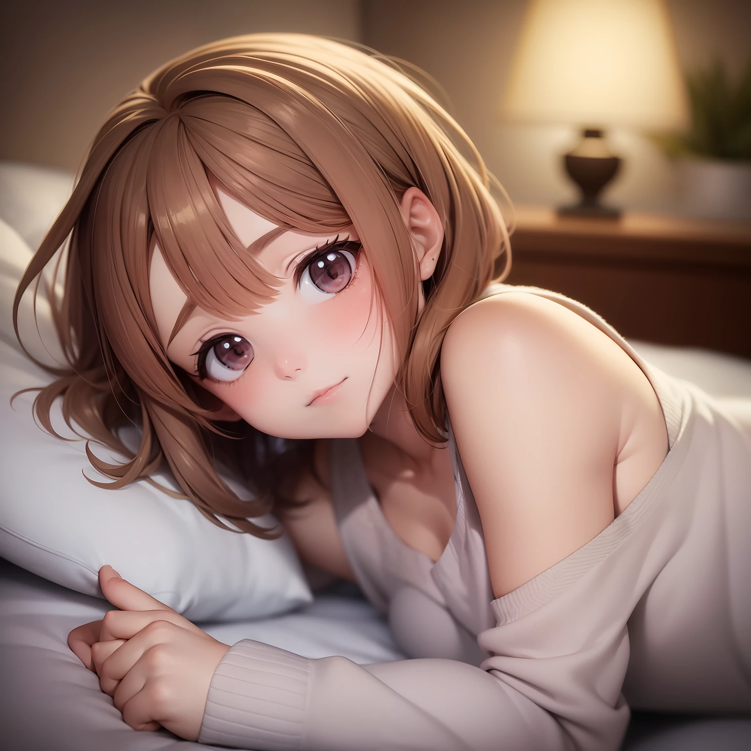 ochako uraraka descansando en una acogedora cama, cubierta con una suave cobija, Impeccable artistic style, highest qualityr, warm lighting, calm expression.