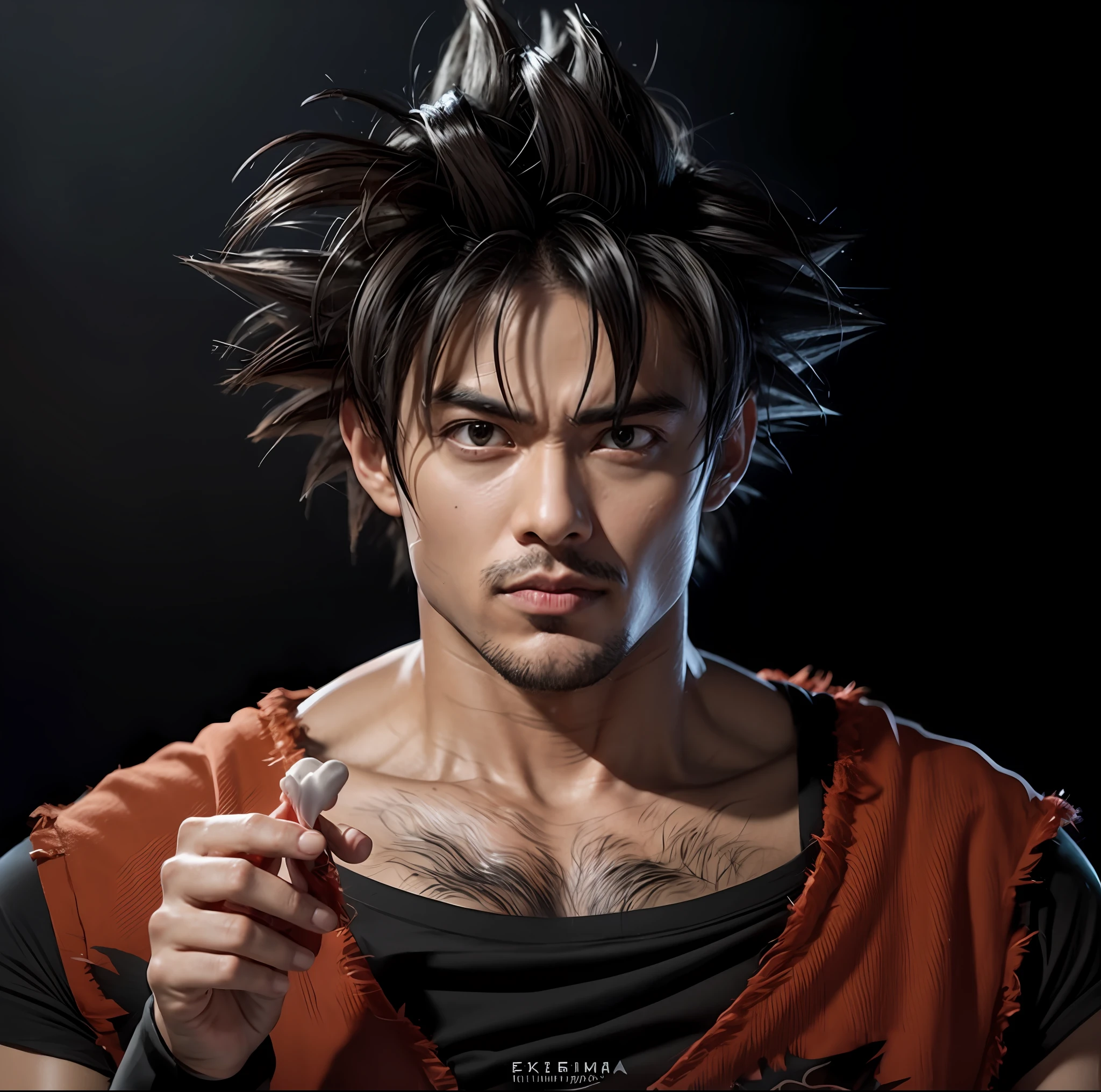 Goku extremamente realista com 20 anos de idade, ((live action))