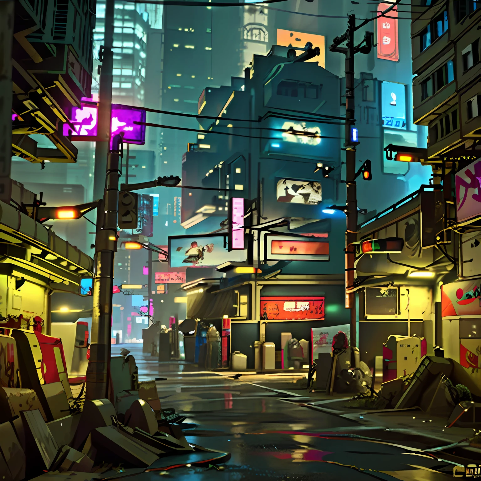 Create post-apocalyptic scenarios, run-down cities, cyberpunk cities from sci-fi movies, empty streets, night, circuit boards, wires, intricate, super detailed, realistic, super realistic, high quality, best, super detailed, crazy detail, very detailed, photorealistic, 8k