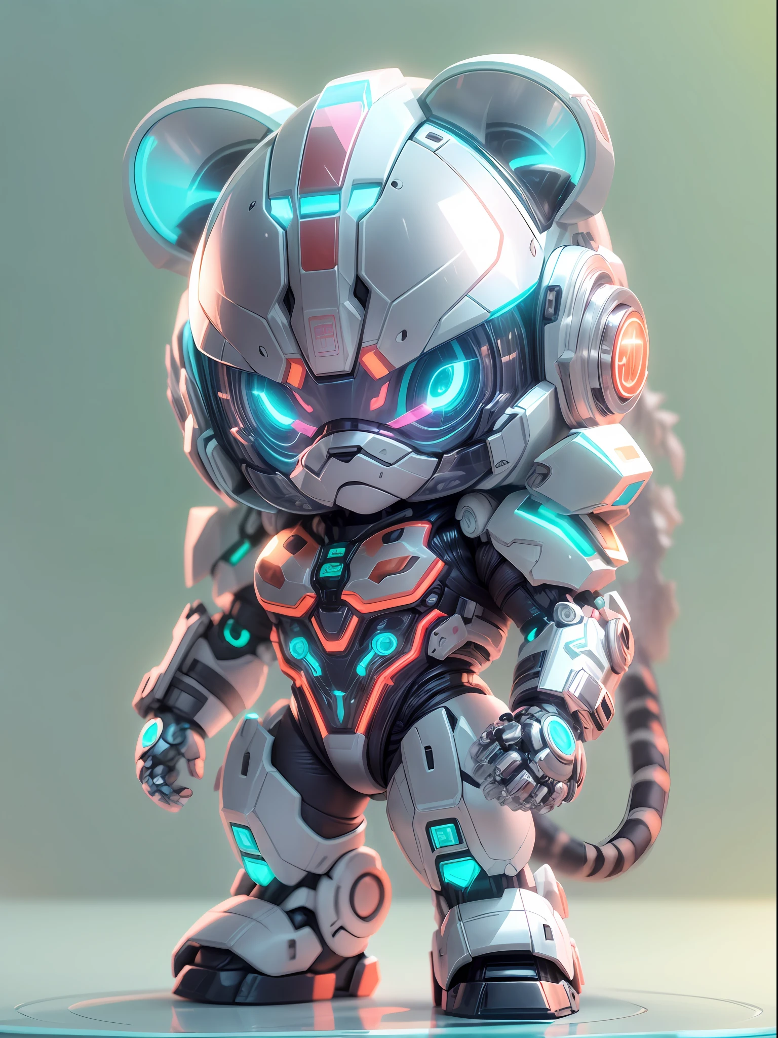 (blind box toy style:1.2), (Full Body Shot) ,  1 Transparent cute Tiger, Transparent mecha, Exquisite Helmet:1.2, glowing goggles:1.2, Cyberpunk, Dreamy Glow, Luminous neon lamp, clean, white background, ( Global illumination, raytracing, HDR, unreal render,reasonable design, high detailed, masterpiece, best quality, UHD, Cinematic Lighting)