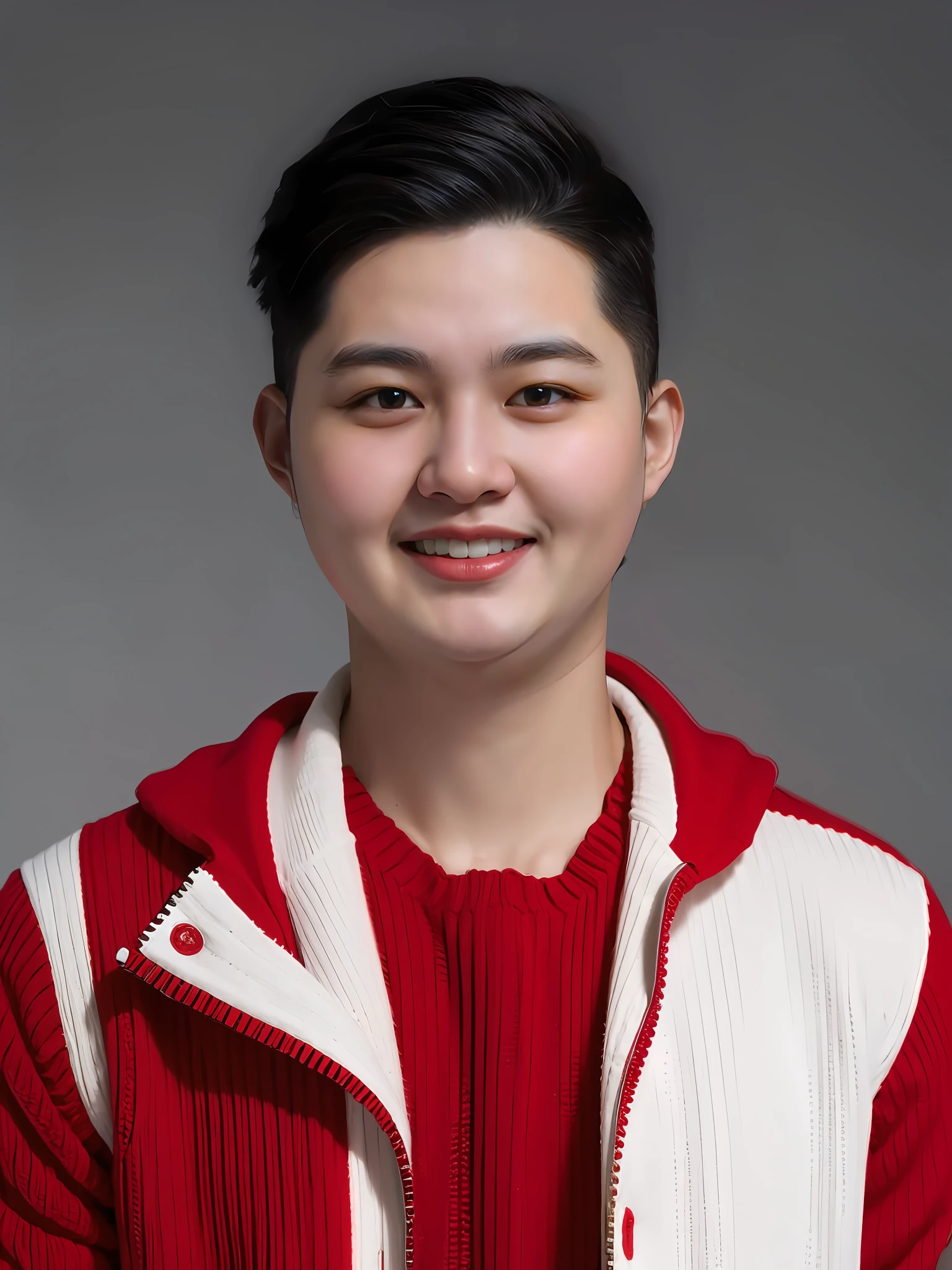 A Chinese male high school student,wearing a red sweater