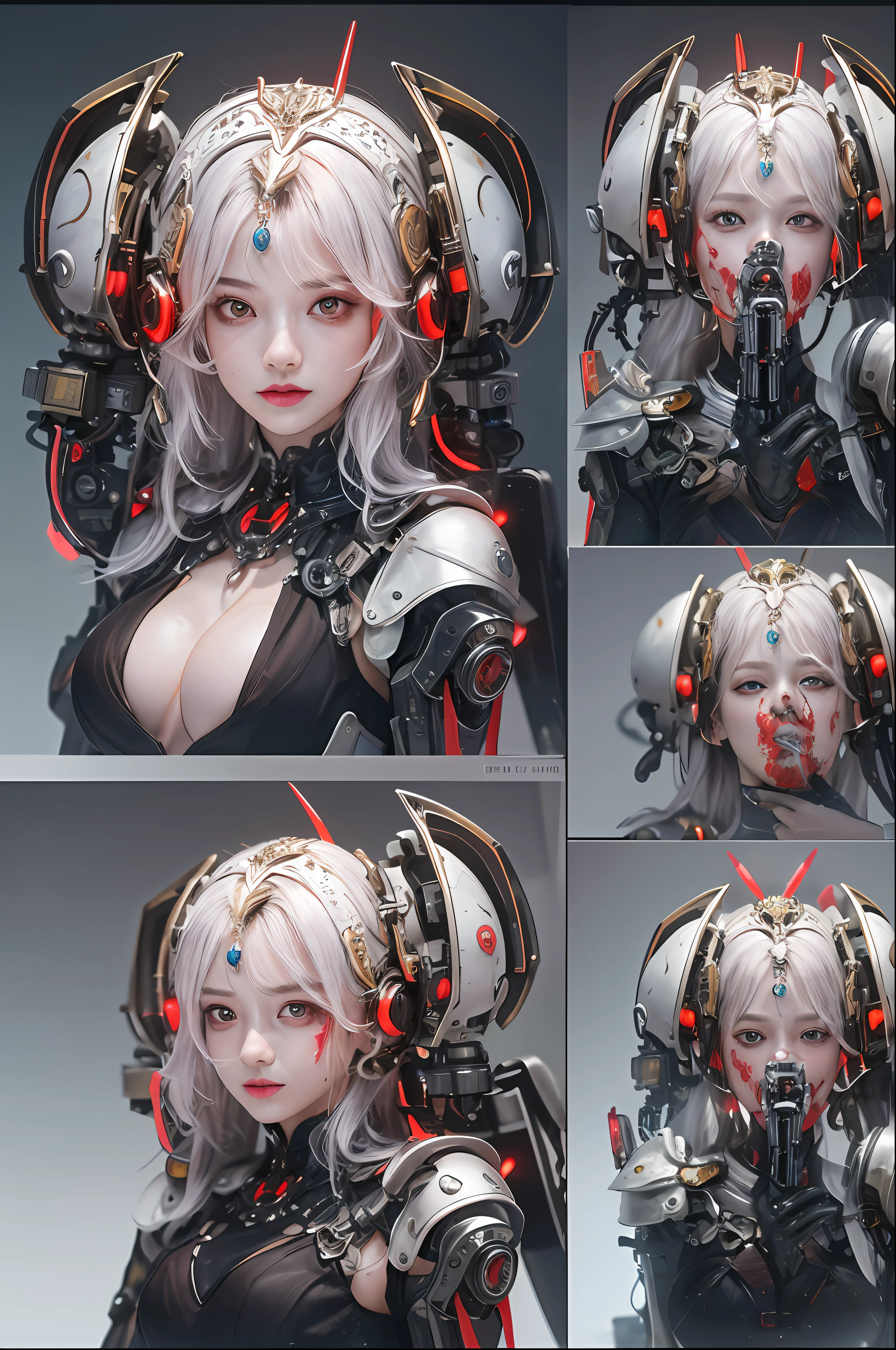 top-quality、masterpiece、超A high resolution、(Photorealsitic:1.4)、Raw photo、1人、red hairs、glowy skin、1 Machine Devil、large metal wings、Metal horn、((super realistic details))、portlate、globalillumination、Shadow、octan render、8K、ultrasharp、Colossal tits、Raw skin is exposed in cleavage、Black fiberglass body、Details of intricate gilded ornaments、Sumerian details、About Cyberpunk、Glowing LEDs、IC chips、Data Links、Hydraulic cylinder、highly intricate detail、Realistic light、Red Eyes、radiant eyes、Facing the camera、neon details、Mechanical limbs、blood vessels connected to tubes、Mechanical vertebrae attached to the back、mechanical cervical attaching to neck、cowboy shot、Wires and cables connecting to the head、Luminous tube、Small LED lamp、