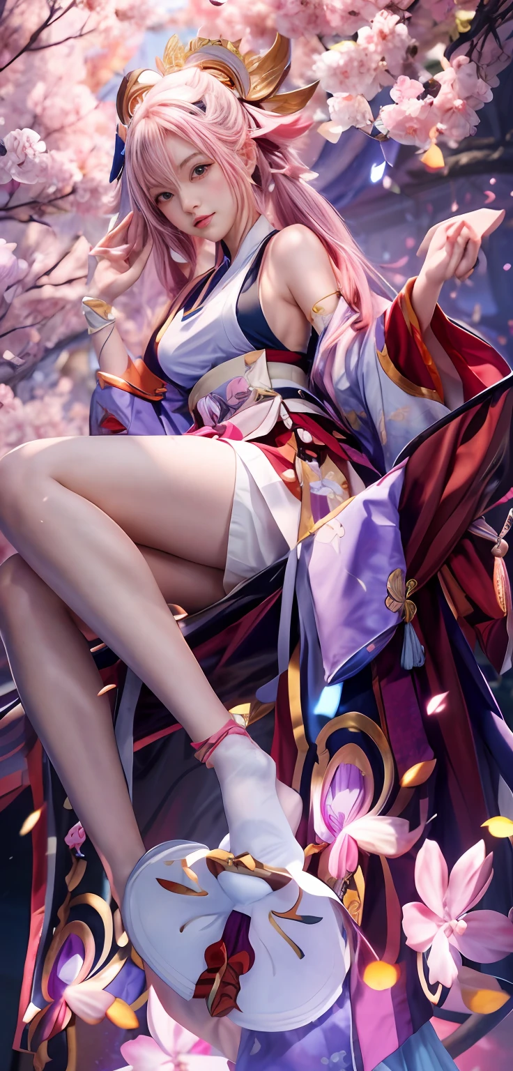 Anime girl sitting on a branch,, Onmyoji detailed art, onmyoji, Sakura Haruno, Best anime 4k konachan wallpaper, trending on cgstation, dingdall effect,《azur lane》role, Kushatt Krenz Key Art Women, A scene from the《azur lane》videogame, azur lane style, Detailed key anime art