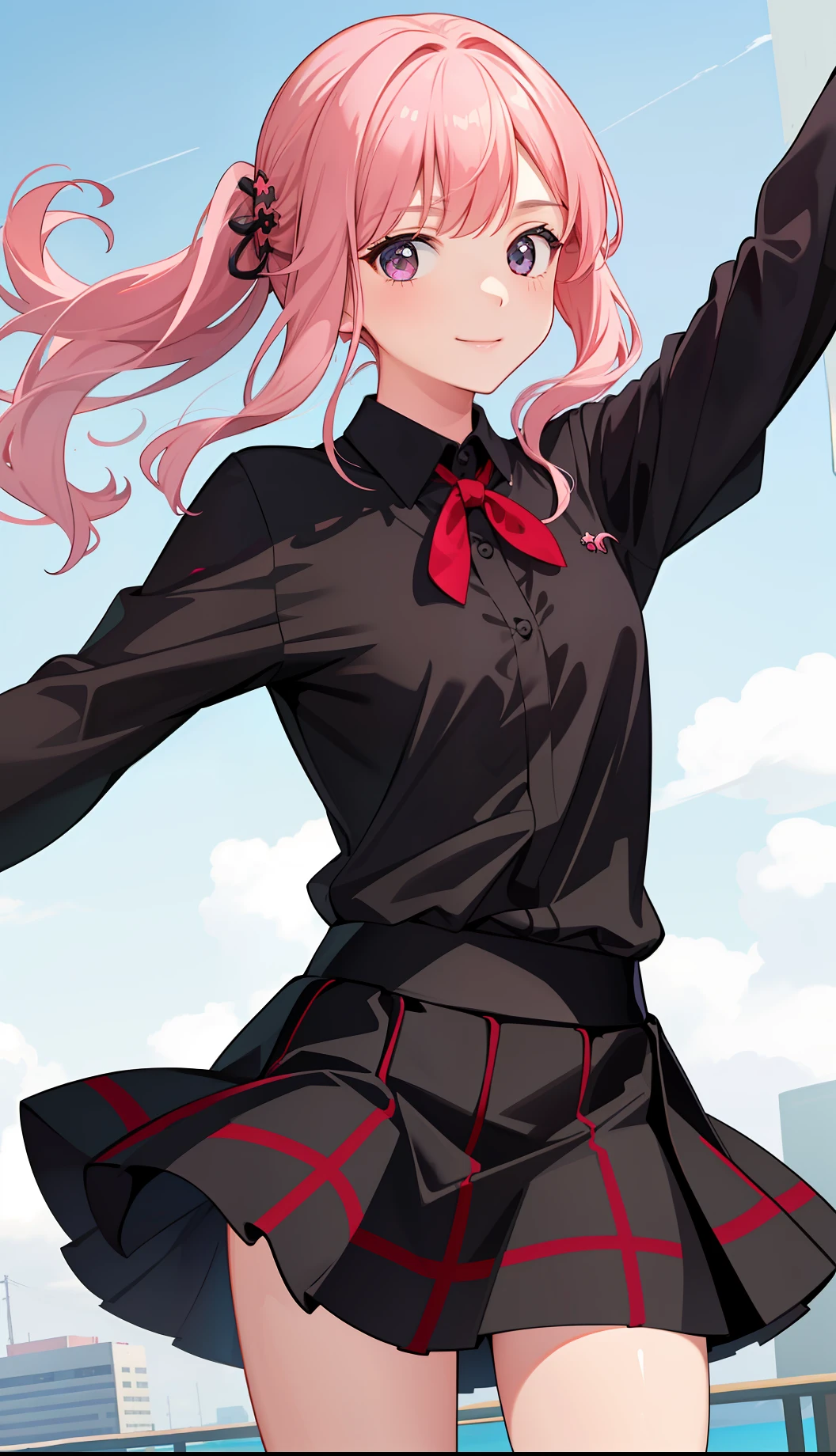 1girl in、A smile、The shirt、Blouse、plaid skirts、（small tits）Chilarism、movement、