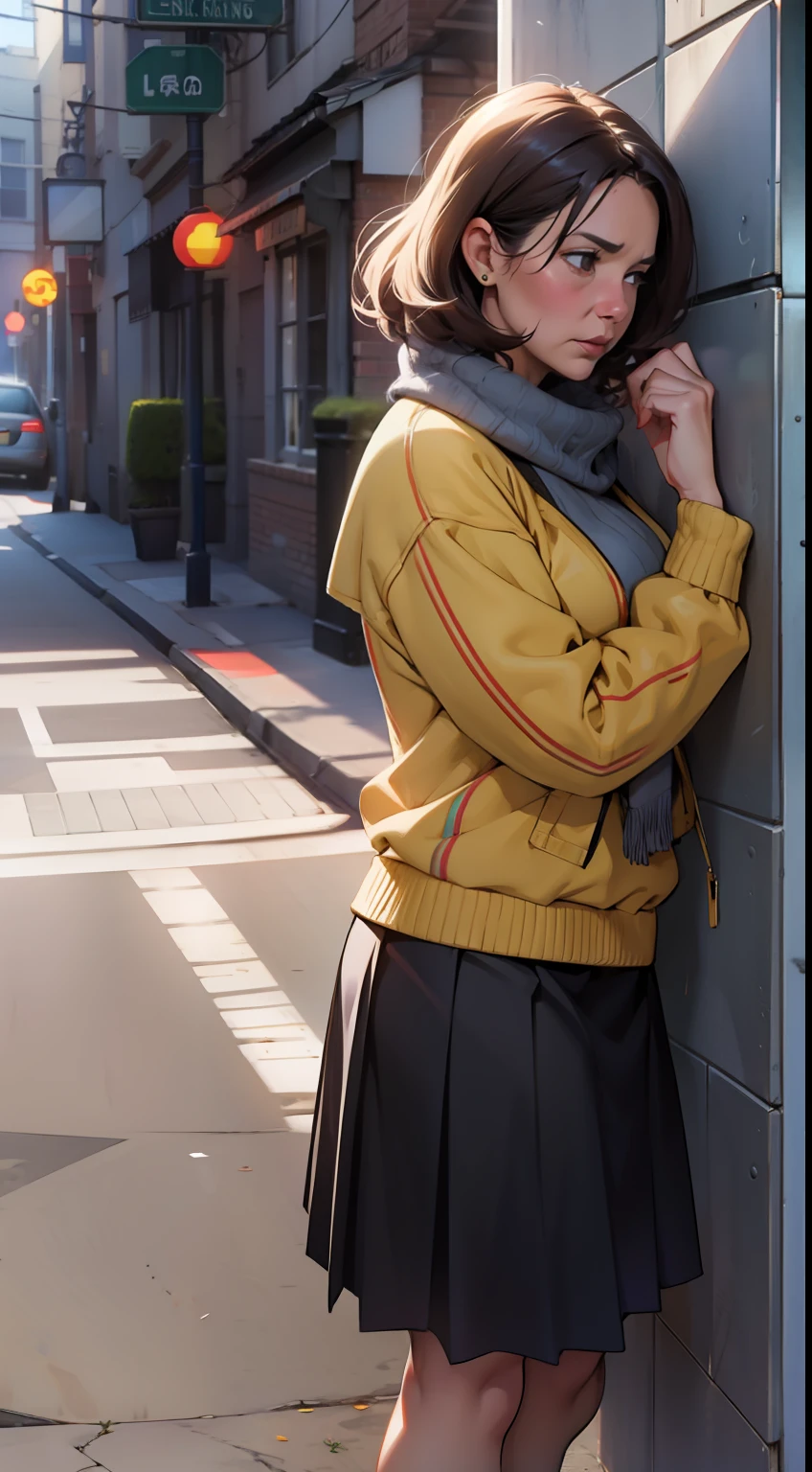 Middle-aged woman,distress,Sweaters,a skirt
