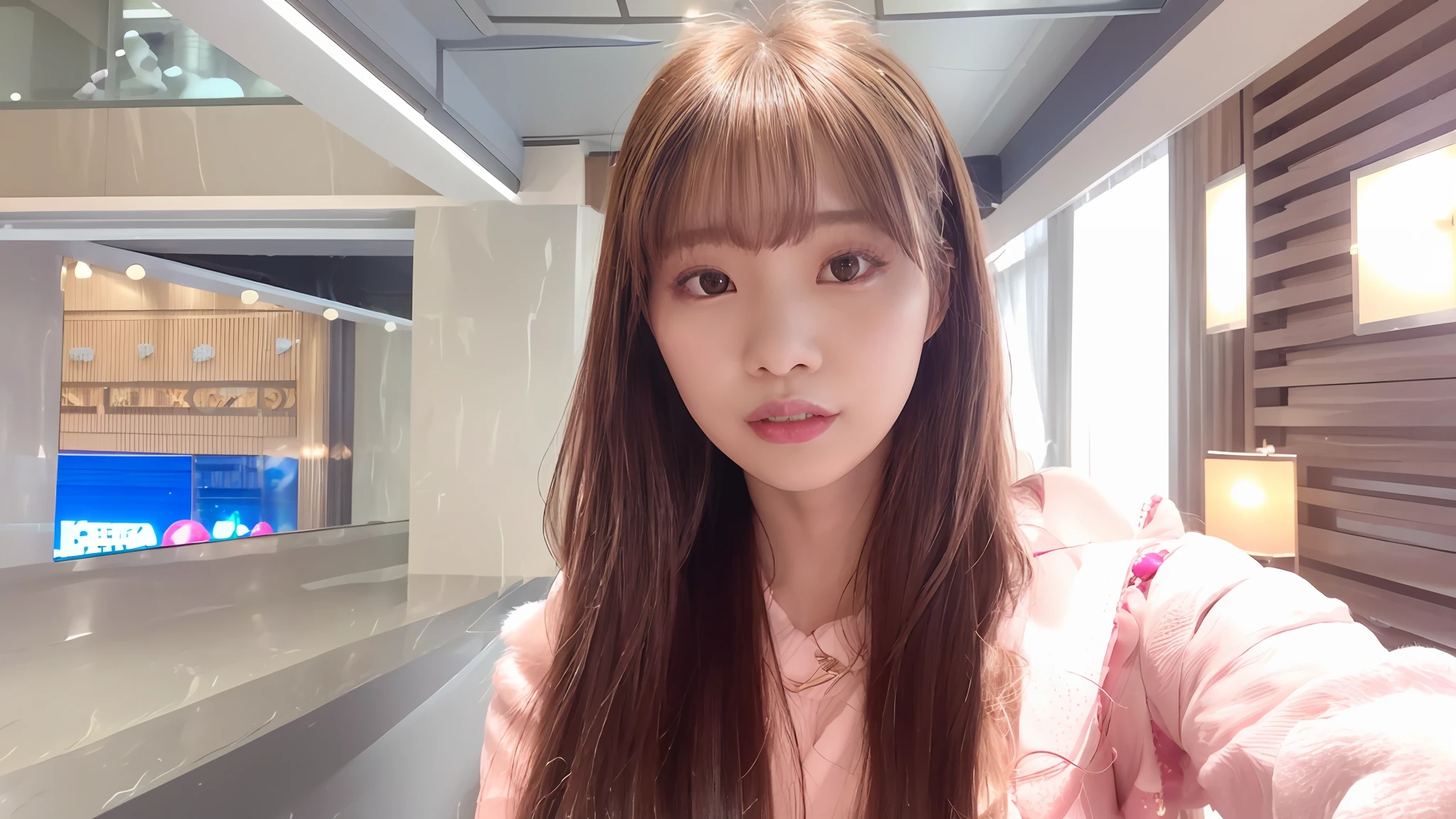 There is a woman taking a selfie in a building, Larisa Manobal, ulzzangs, bae suzy, Jinyoung Shin, With bangs, tzuyu from twice, gongbi, Lalisa Manoban in blackpink, jaeyeon nam, portrait of jossi of blackpink, headshot profile photo, Choi Hong Hwa, sun yunjoo, blackpink jennie