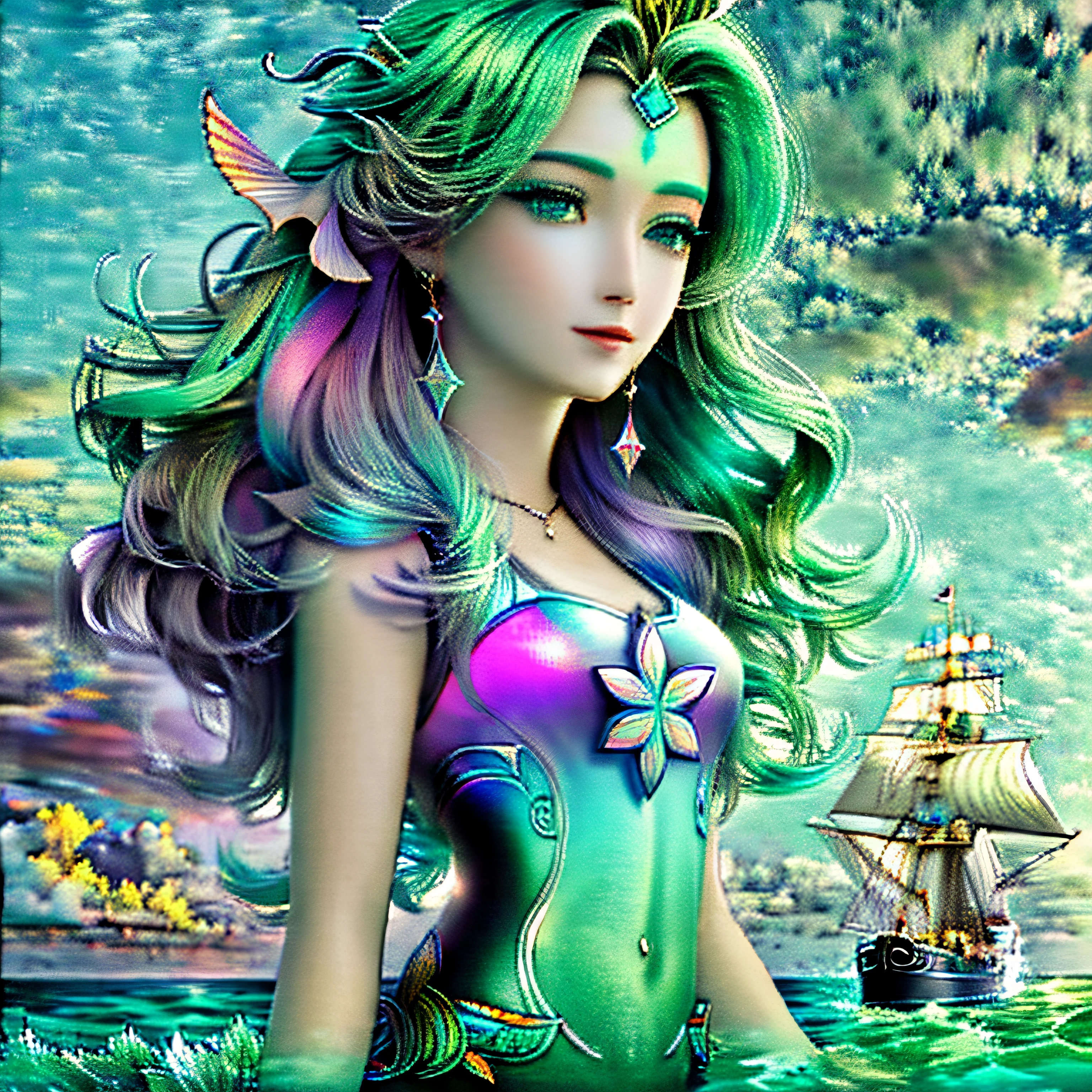 mermaids，the sea，k hd，colored sky，s the perfect face，illustration