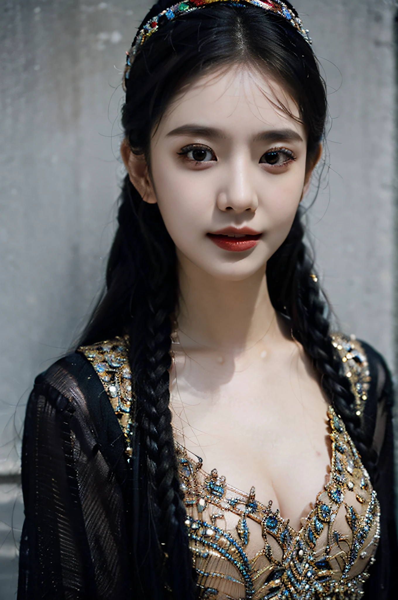 （Hyperrealistic,）4K,35mm，hyper-high detail, Professional lighting, Best quality, 超高分辨率, Visually stunning, (1girll:1.1), （Uyghur clothing ）,realskin,（Perfect body 1.3）（Ultra-delicate face）