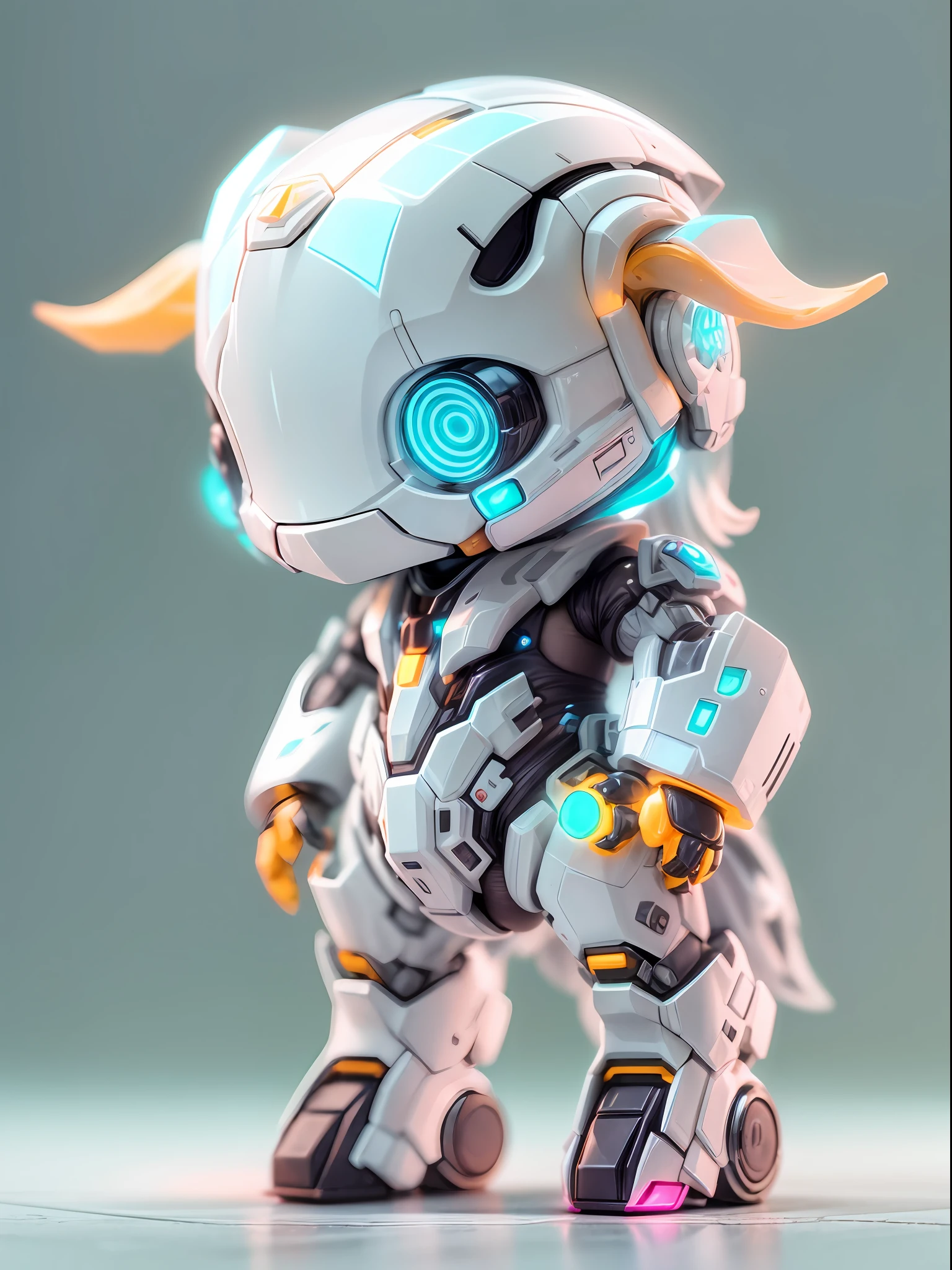 (blind box toy style:1.2), (Full Body Shot) , 1 Transparent cute goat, Transparent mecha, Exquisite Helmet:1.2, glowing goggles:1.2, Cyberpunk, Dreamy Glow, Luminous neon lamp, clean, white background, ( Global illumination, raytracing, HDR, unreal render,reasonable design, high detailed, masterpiece, best quality, UHD, Cinematic Lighting)