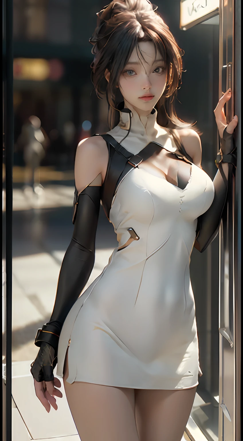 (Best Quality), (Masterpiece), (Detail: 1.4), 3D, A Beautiful Cyberpunk Woman, Big Breasts, Street Photography, Shopping Mall, HDR (High Dynamic Range), Ray Tracing, NVIDIA RTX, Super-Resolution, Unreal 5, Subsurface Scattering, PBR Textures, Post Processing, Anisotropic Filtering, Depth of Field, Maximum Sharpness and Sharpness, Multi-layer Textures, Albedo and Highlight Maps, Surface Shading, Accurate simulation of light-material interactions, perfect proportions, Octane Render, two-color light, large aperture, low ISO, white balance, rule of thirds, 8K RAW,