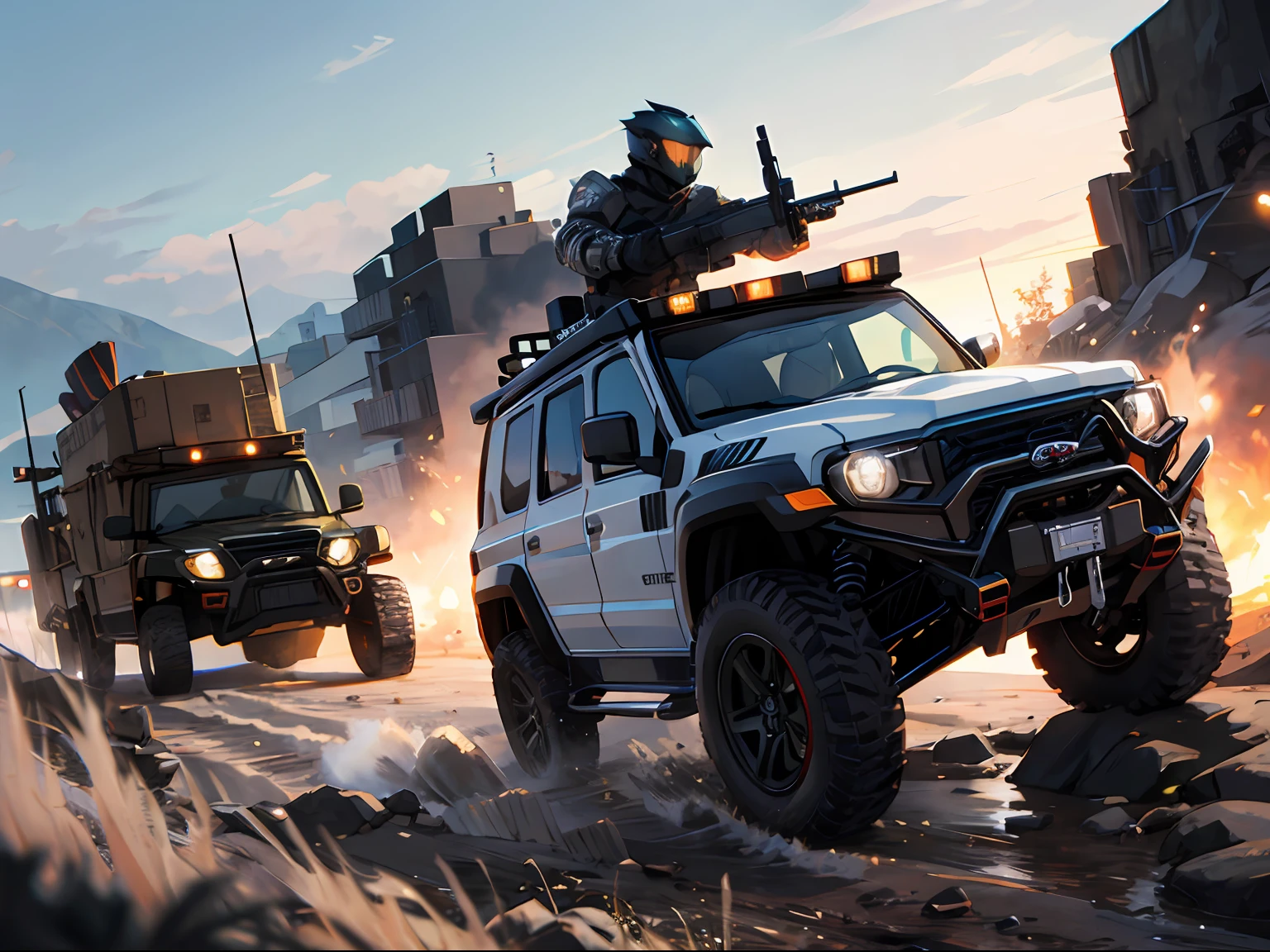 Ultra-clear,Optimal image,Fine illustration,Armed off-road vehicles,machine guns,armored car