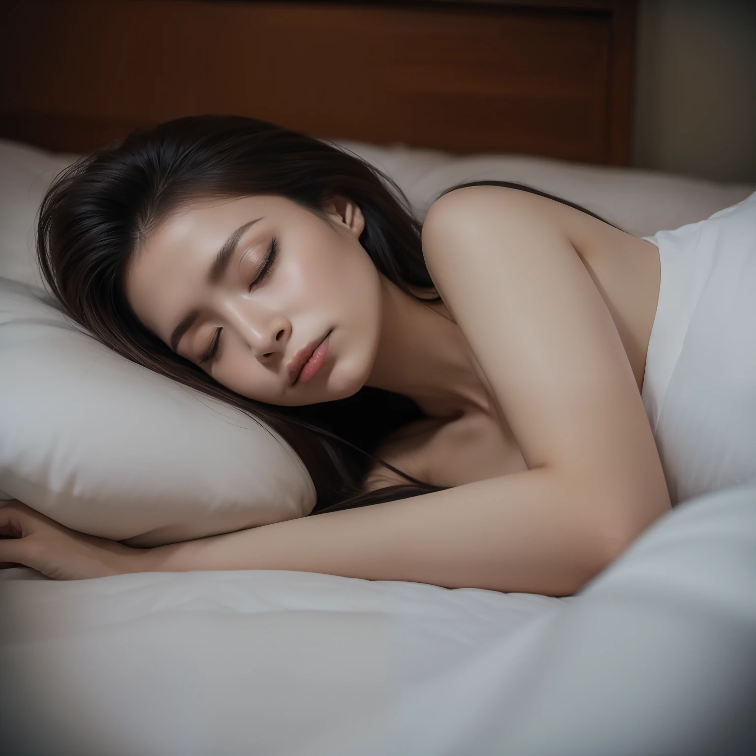 Beauty sleeping in bed with a werewolf。8K、Raw photography、超A high resolution、top-quality、masterpiece