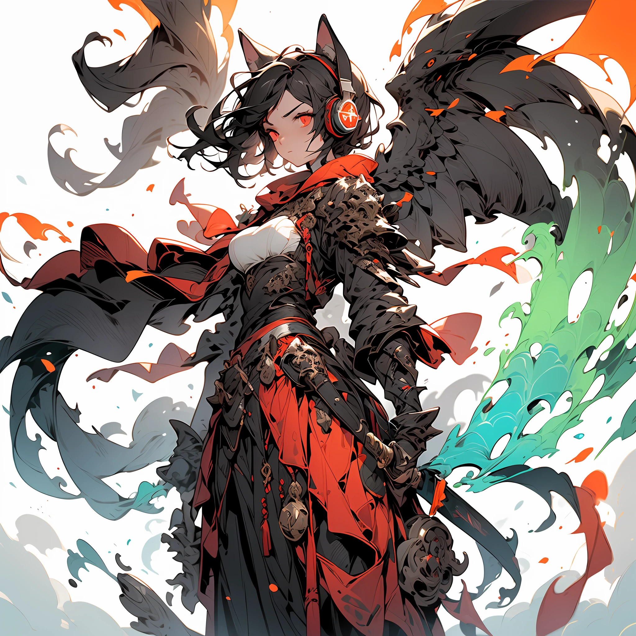 In a world where ancient and future intertwine, there stands a lone girl. Her body is half-machine, adorned with extraordinarily long hair and striking red eyes. She wears cat ear headphones and sports large, white wings on her back, while her attire features monochrome clothing adorned with cross decorations.
Clad in loose-fitting garments, she dons an unusually short miniskirt and large sneakers, all the while wielding an incredibly massive spear, ready to encounter supernatural creatures and androids.
The world around her is depicted with hyper-precision in stunning 8K high-quality visuals. The uniqueness of her appearance and the vividness of the surroundings immerse the readers or viewers as if they have stepped into this mesmerizing realm. Through her captivating adventures and personal growth, a tale of wonder and emotion unfolds, offering a grand journey filled with surprises and awe.