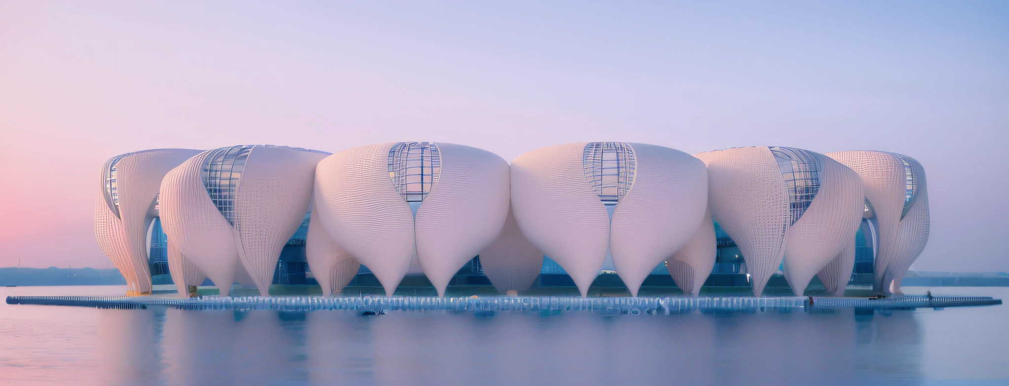 The main venue of the Hangzhou Asian Games, detailed structure, parametric structure, accurately drawn details, Internal contours, front orthographic, half textured half wireframe, Batuit shape, parametric design, inside stylized border, Symmetrical illustration, technical sketch, 2d side view, Symmetrical illustration, membrane wings