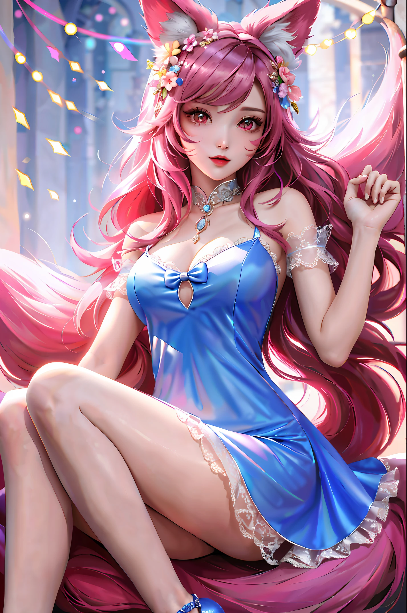 (tmasterpiece: 2.0,Best picture quality),(Ultra-fine eyes: 2.0),ph_REM,Remoud(1girll),A pink-haired,独奏,Purple eye,x Headgear,Lace leg ornament,Bow knot,lacepantyhose,cropped shoulders,Lolita shoes,Lolita heels,full bodyesbian,Two hands,both legs,offcial art,rays of sunshine,peach blossom,SakuraNS。